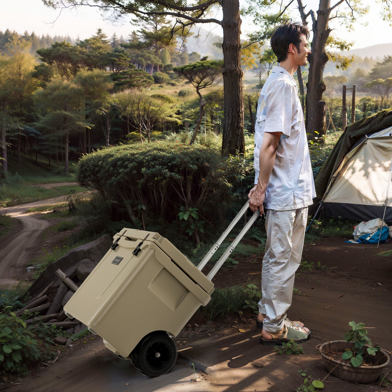 45 Quart Cooler Towable Ice Chest-Brown - Energize Trek