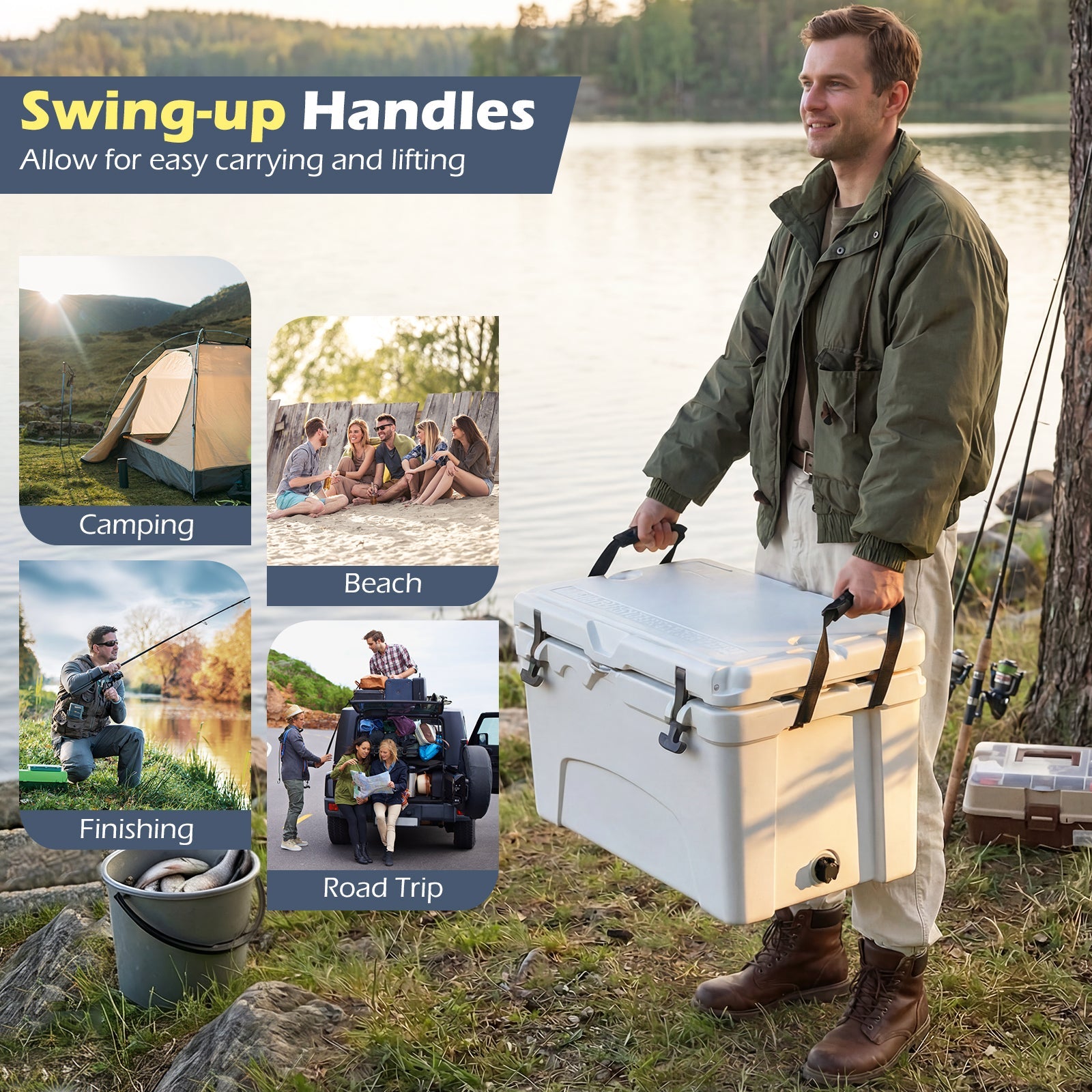 45 Quart Portable Hard Cooler Insulated Ice Chest Keeps Cool for up to 6 Days - Energize Trek