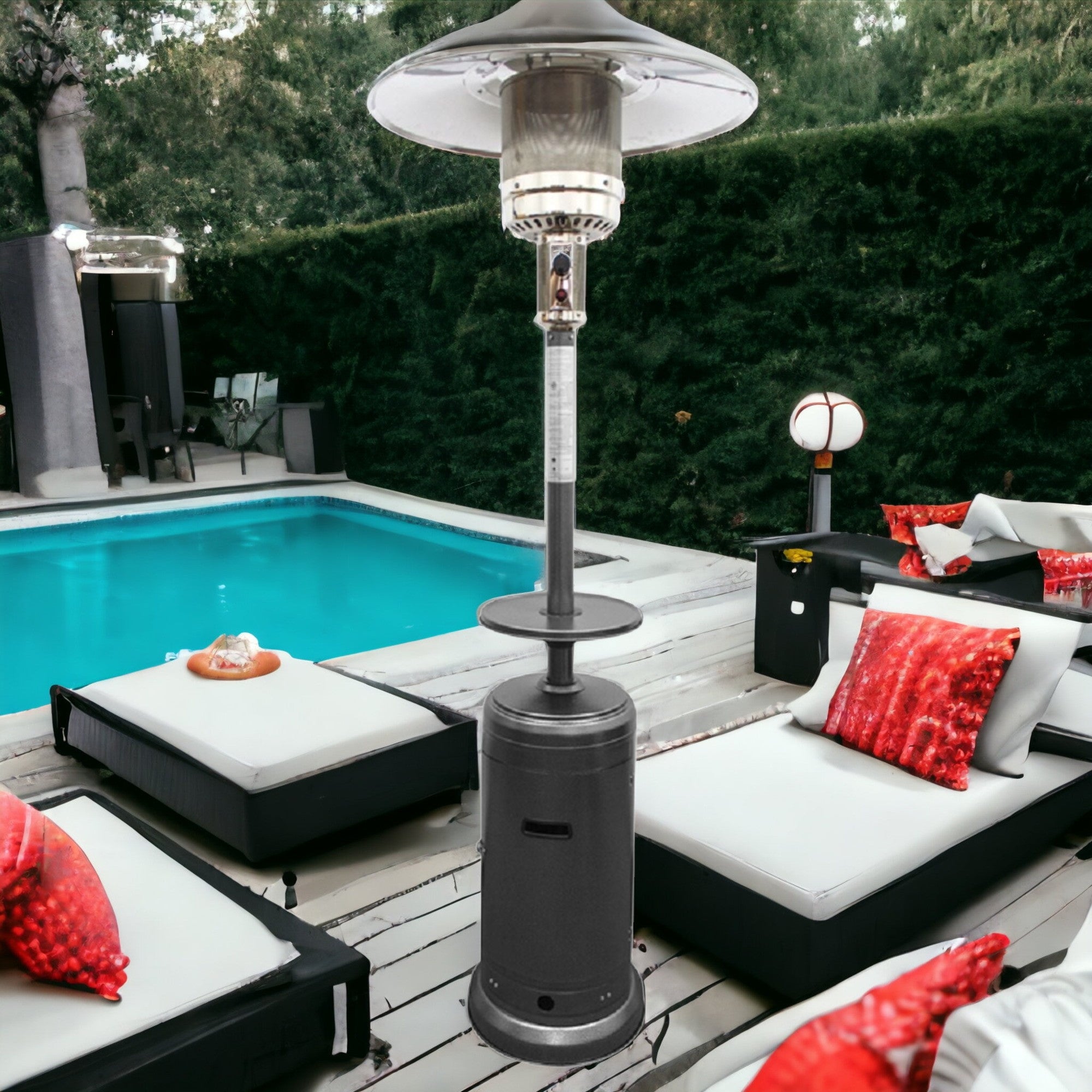 48000 BTU Silver Steel Propane Cylindrical Pole Standing Patio Heater-2