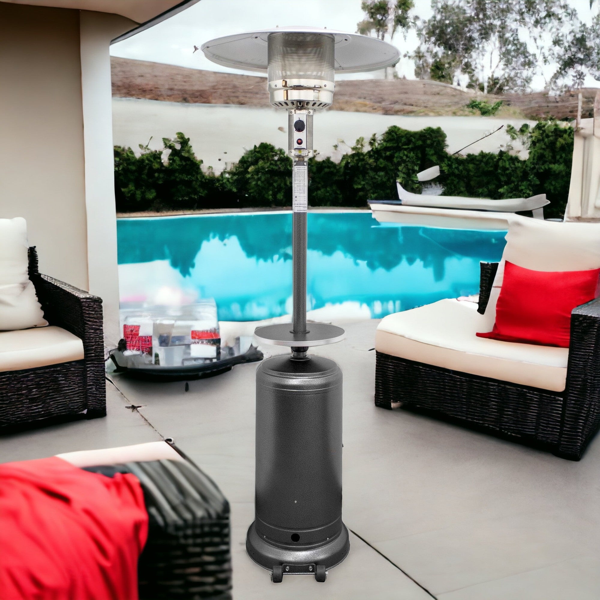 48000 BTU Silver Steel Propane Cylindrical Pole Standing Patio Heater-0