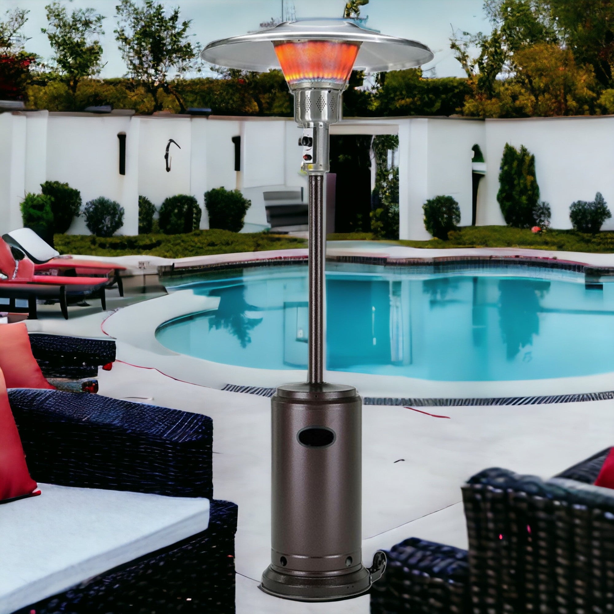 40000 BTU Bronze Steel Propane Cylindrical Pole Standing Patio Heater-2