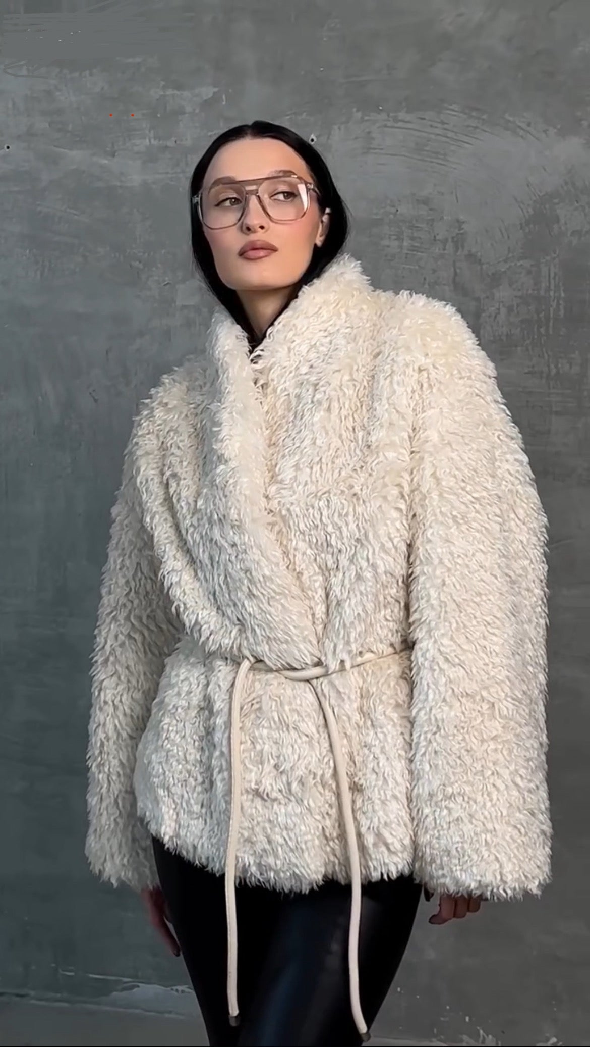 Faux Fur Coat with Leather Belt - Energize Trek