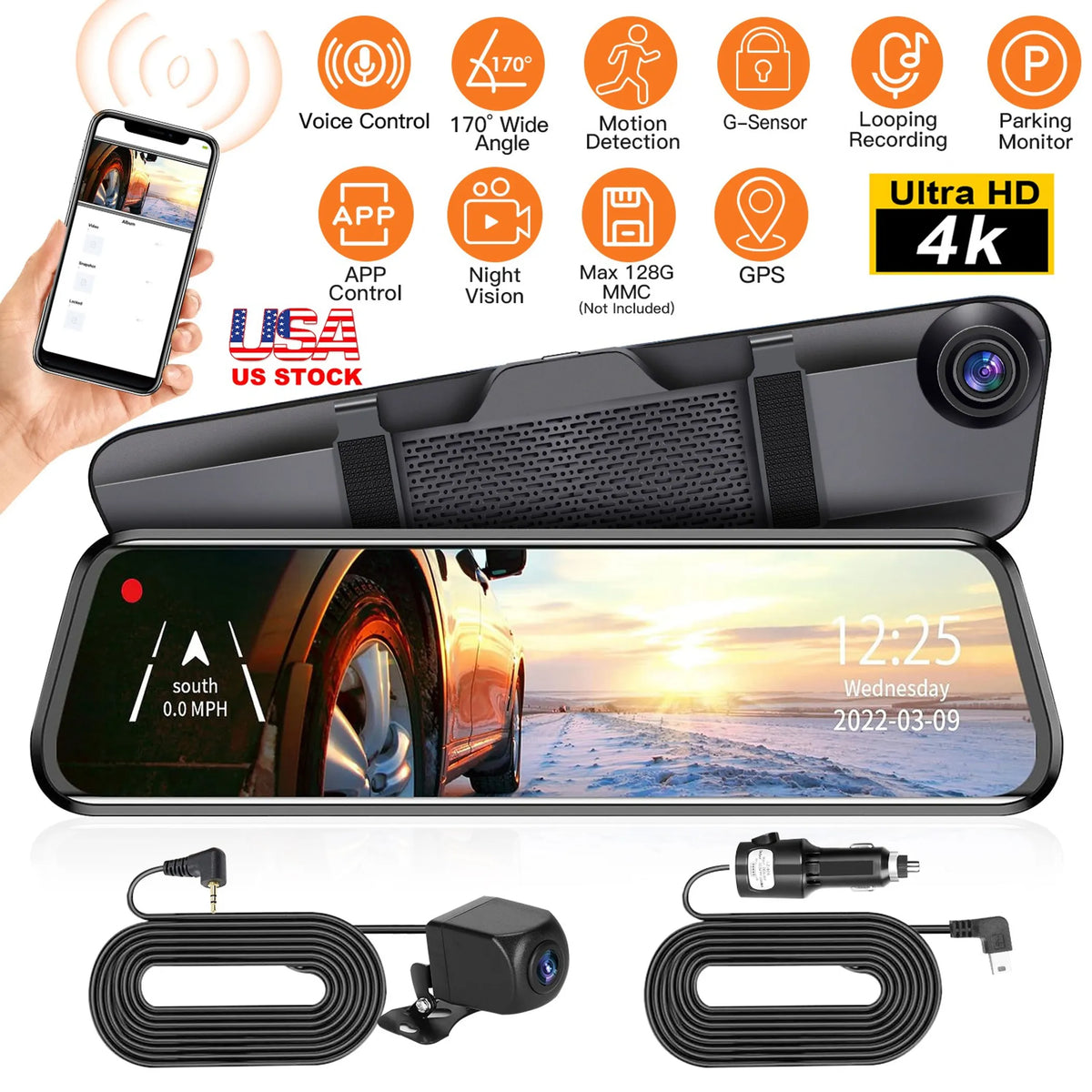 4K Car DVR 12in Dash Cam Camcorder Camera Recorder - Energize Trek