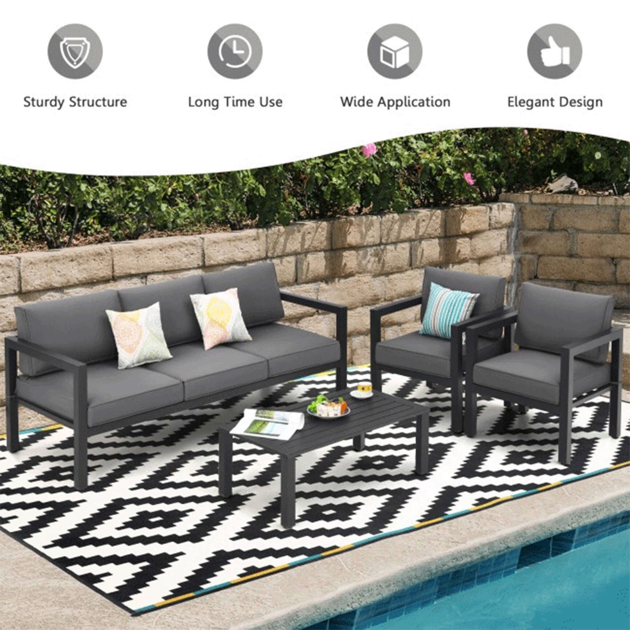 Premium Outdoor Aluminum Furniture Set For Backyard & Poolside, 4PCS (SAK73532) - Energize Trek