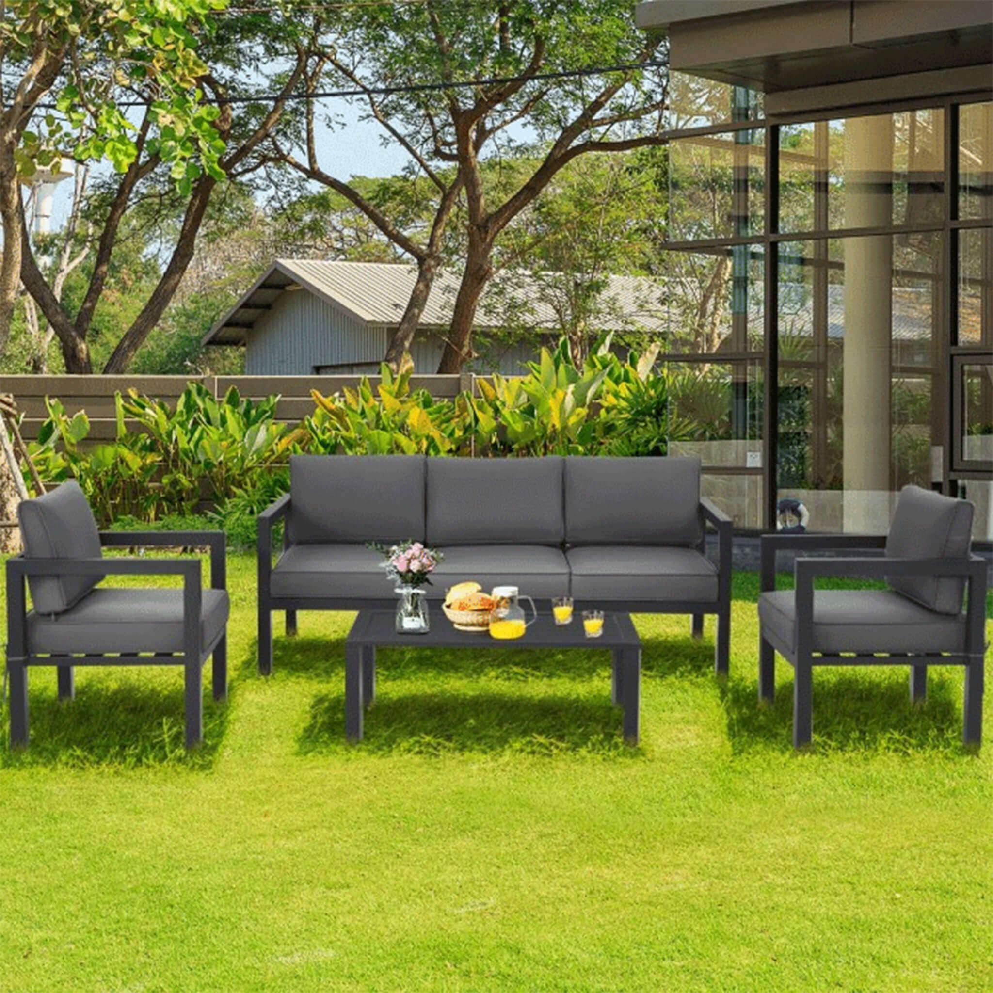 Premium Outdoor Aluminum Furniture Set For Backyard & Poolside, 4PCS (SAK73532) - Energize Trek