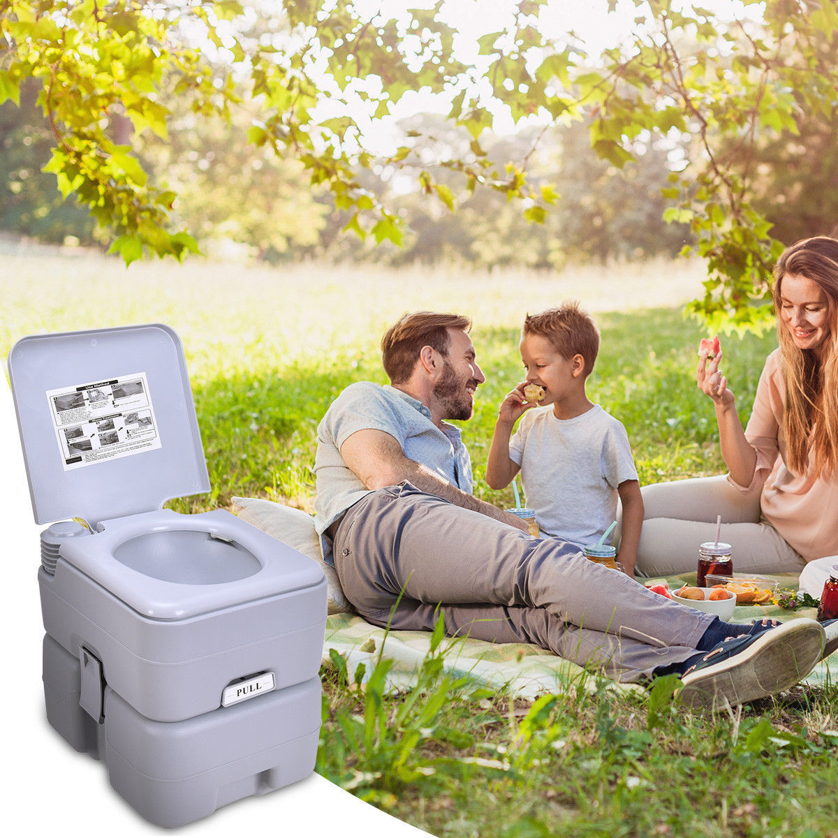 5.3 Gallon Portable Toilet with Waste Tank and Built-in Rotating Spout-Gray - Energize Trek