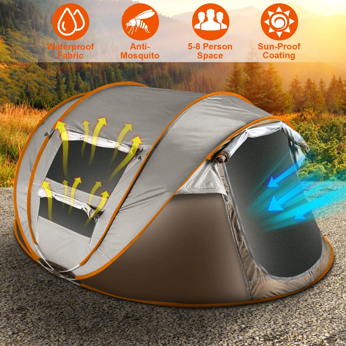 5-8 Person Pop Up Tent Automatic Setup Camping Tent - Energize Trek