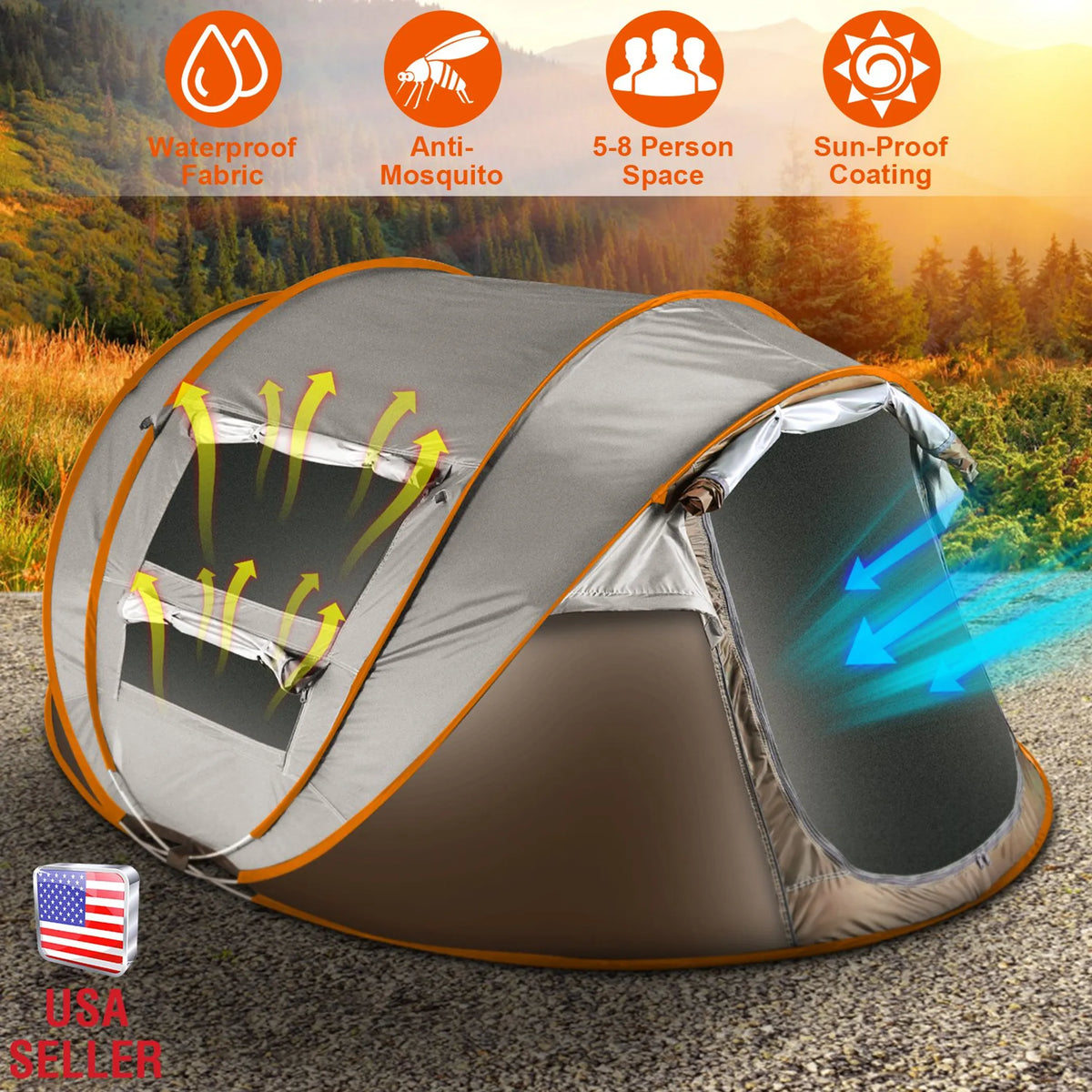 5-8 Person Pop Up Tent Automatic Setup Camping Tent - Energize Trek