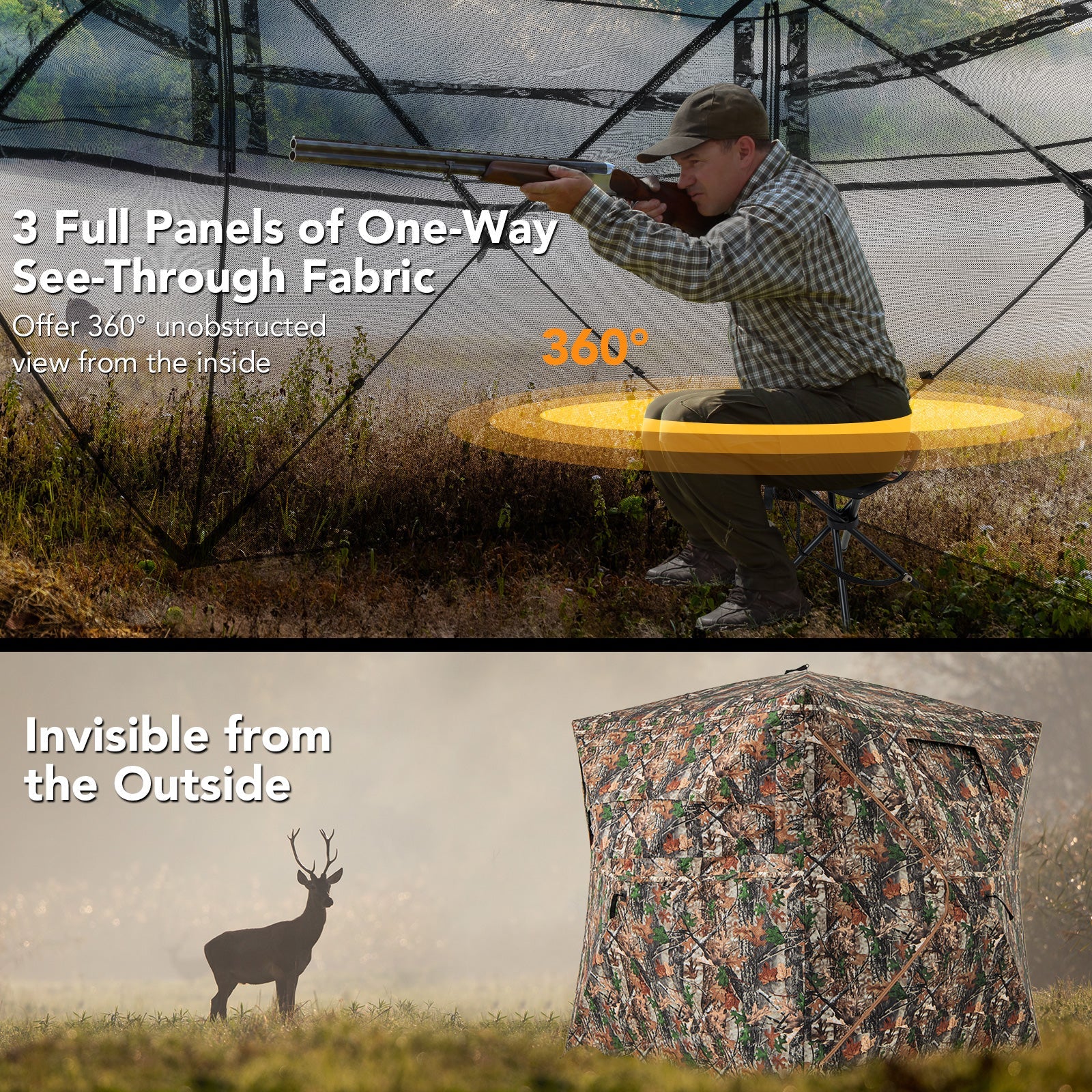 5-IN-1 Detachable Hunting Blind for 2-3 People with Skylight - Energize Trek