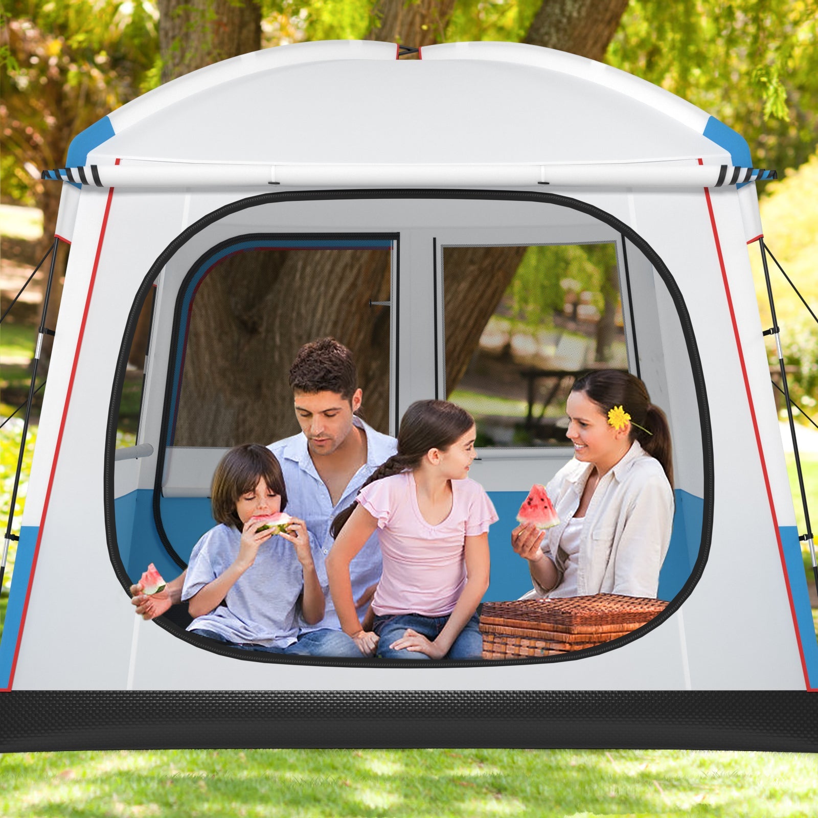 5 Person Camping Tent with Mesh Windows and Carrying Bag for Camping Hiking Traveling-White - Energize Trek