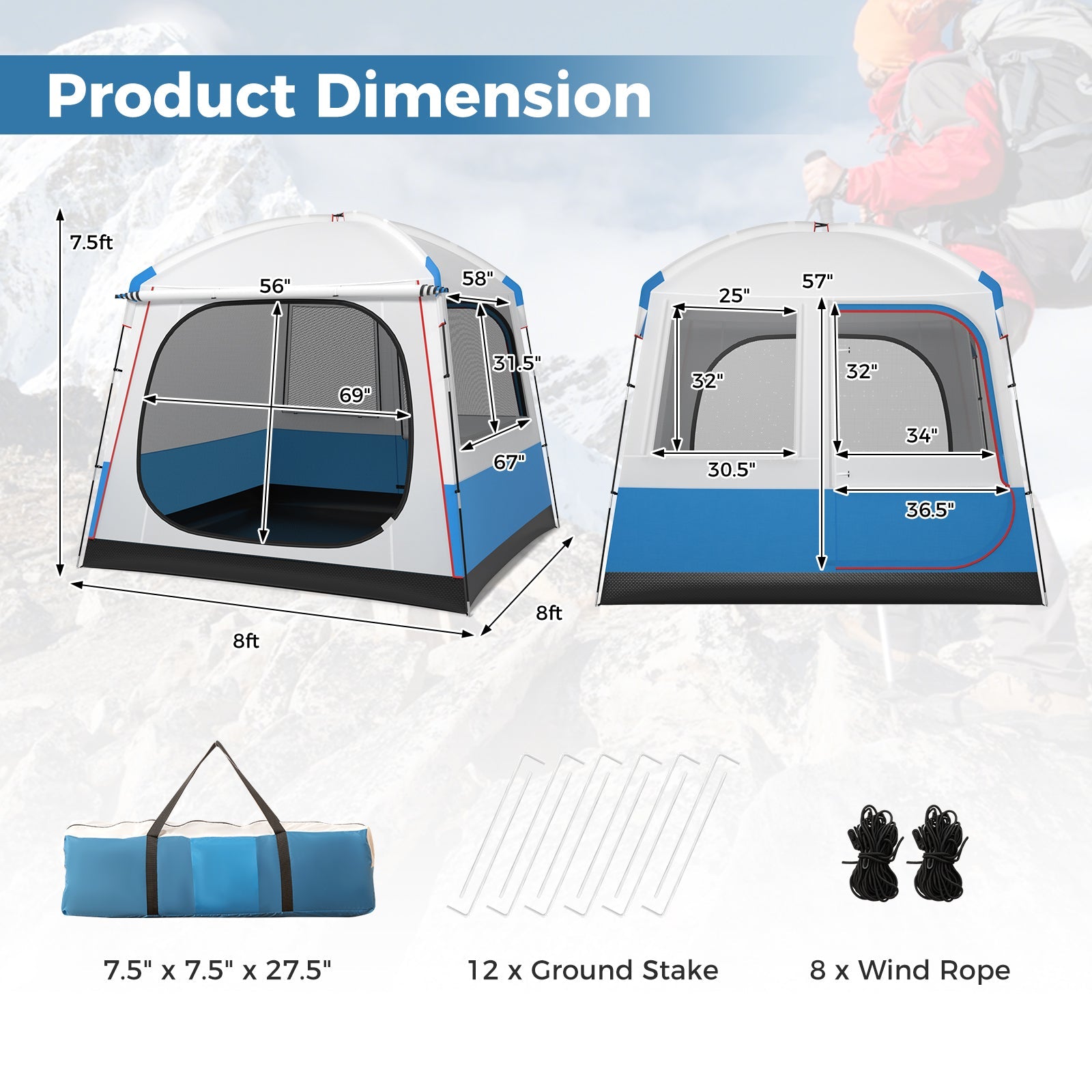 5 Person Camping Tent with Mesh Windows and Carrying Bag for Camping Hiking Traveling-White - Energize Trek