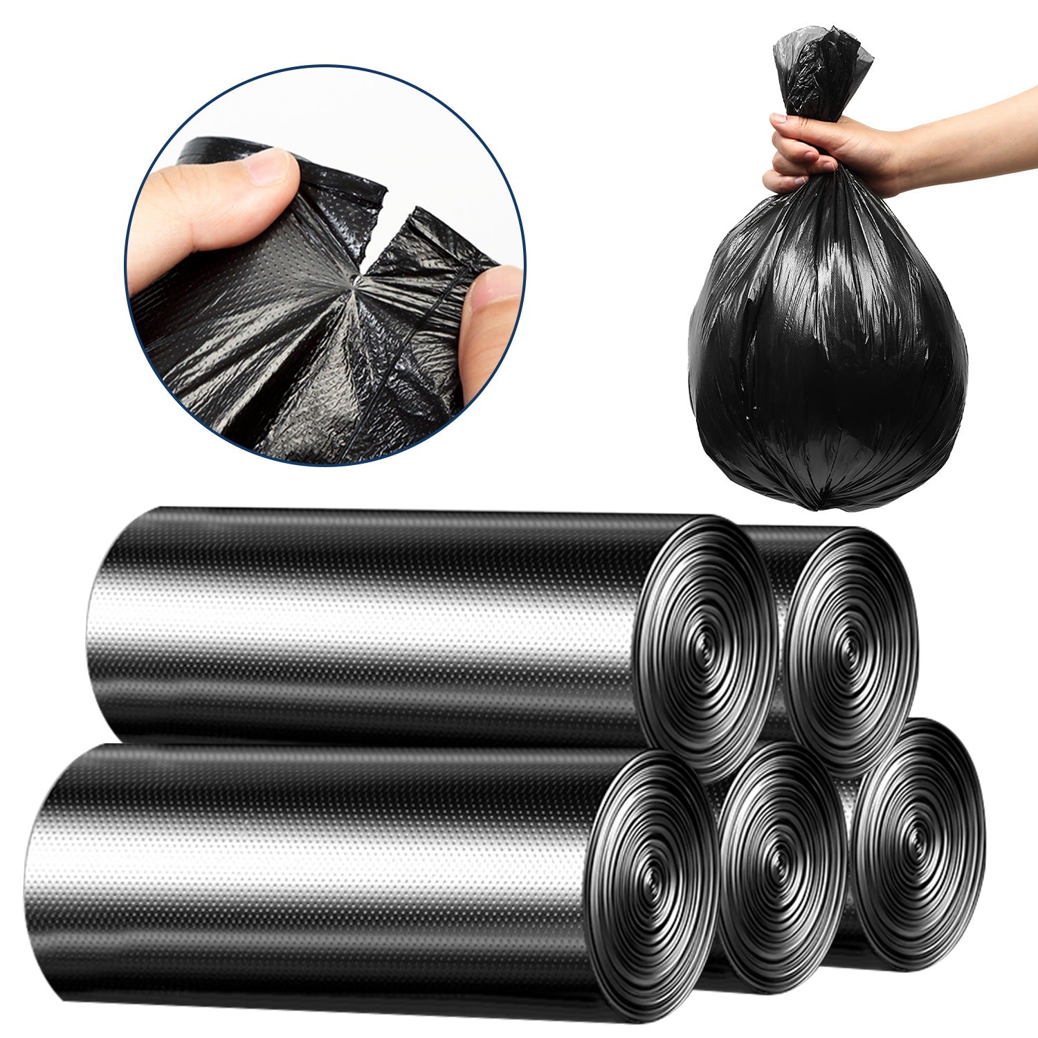 5 Rolls Overall 50 Count Black Garbage Bags Disposable Trash Bags Trash Can Liners Unscented Leak Resistant for Camping Toilet Home Office - Energize Trek