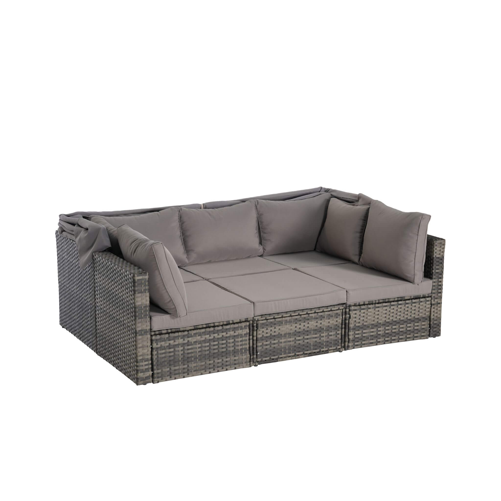 5 PCS Outdoor Patio Wicker Daybed Furniture Set With Retractable Canopy (SAK37816) - Energize Trek