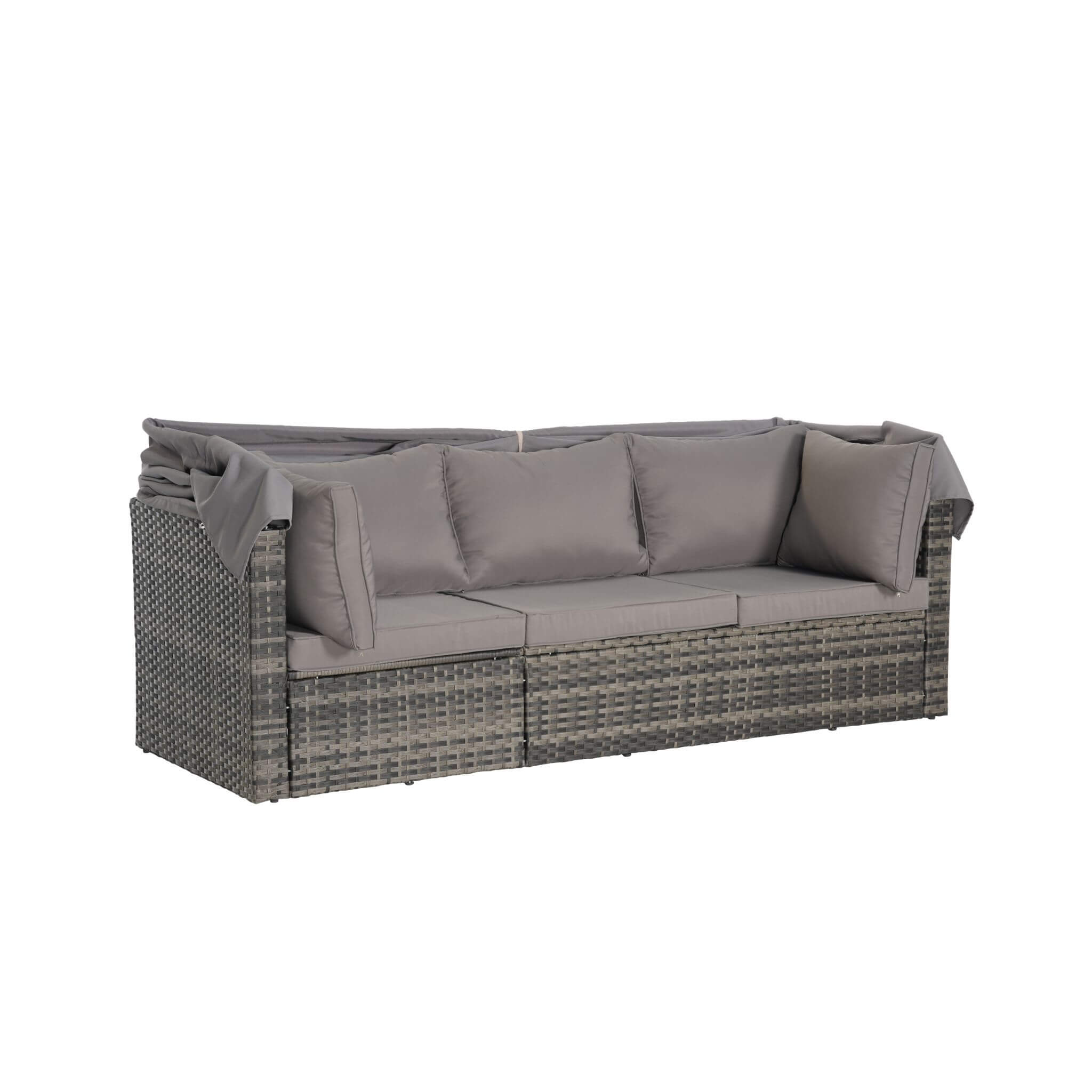 5 PCS Outdoor Patio Wicker Daybed Furniture Set With Retractable Canopy (SAK37816) - Energize Trek