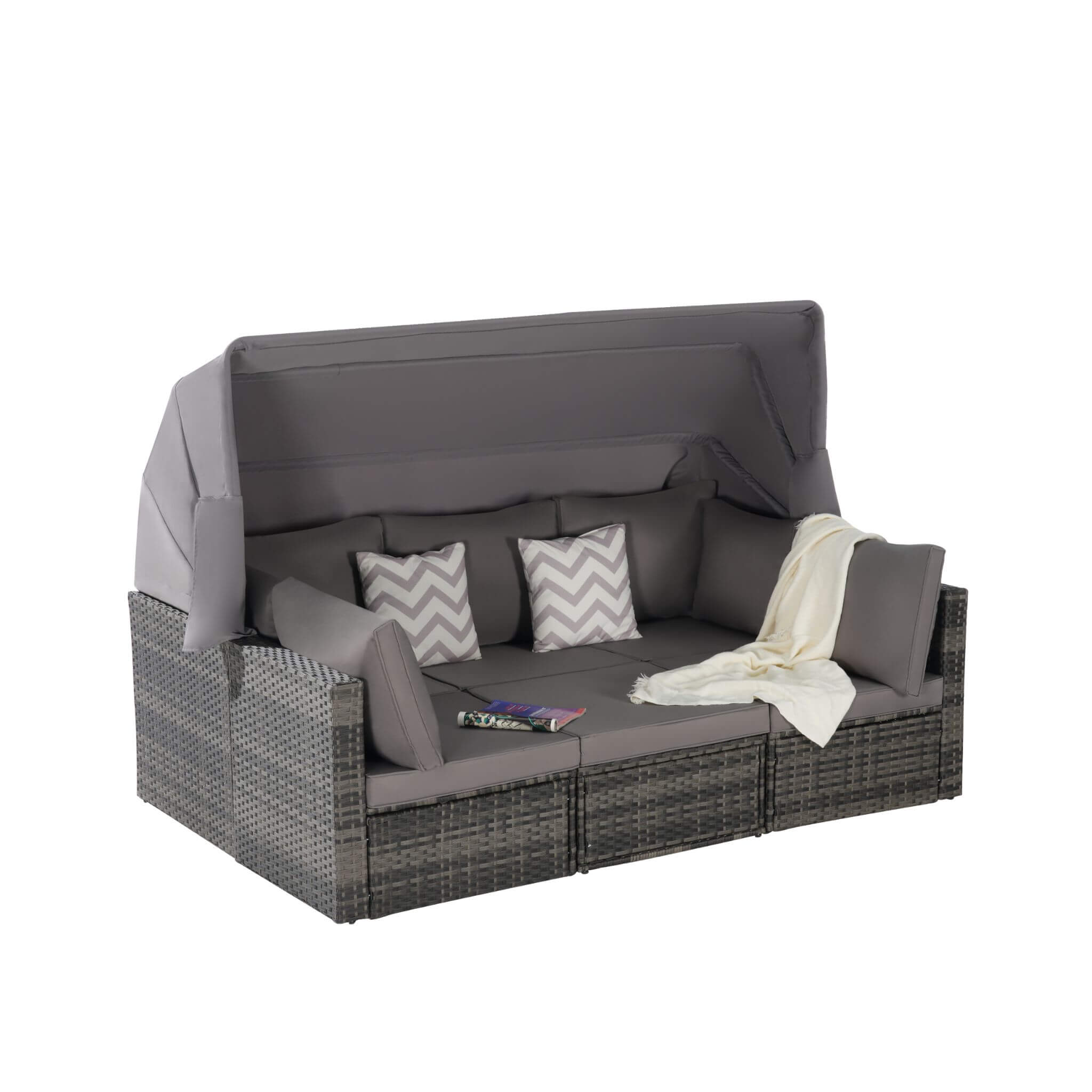 5 PCS Outdoor Patio Wicker Daybed Furniture Set With Retractable Canopy (SAK37816) - Energize Trek