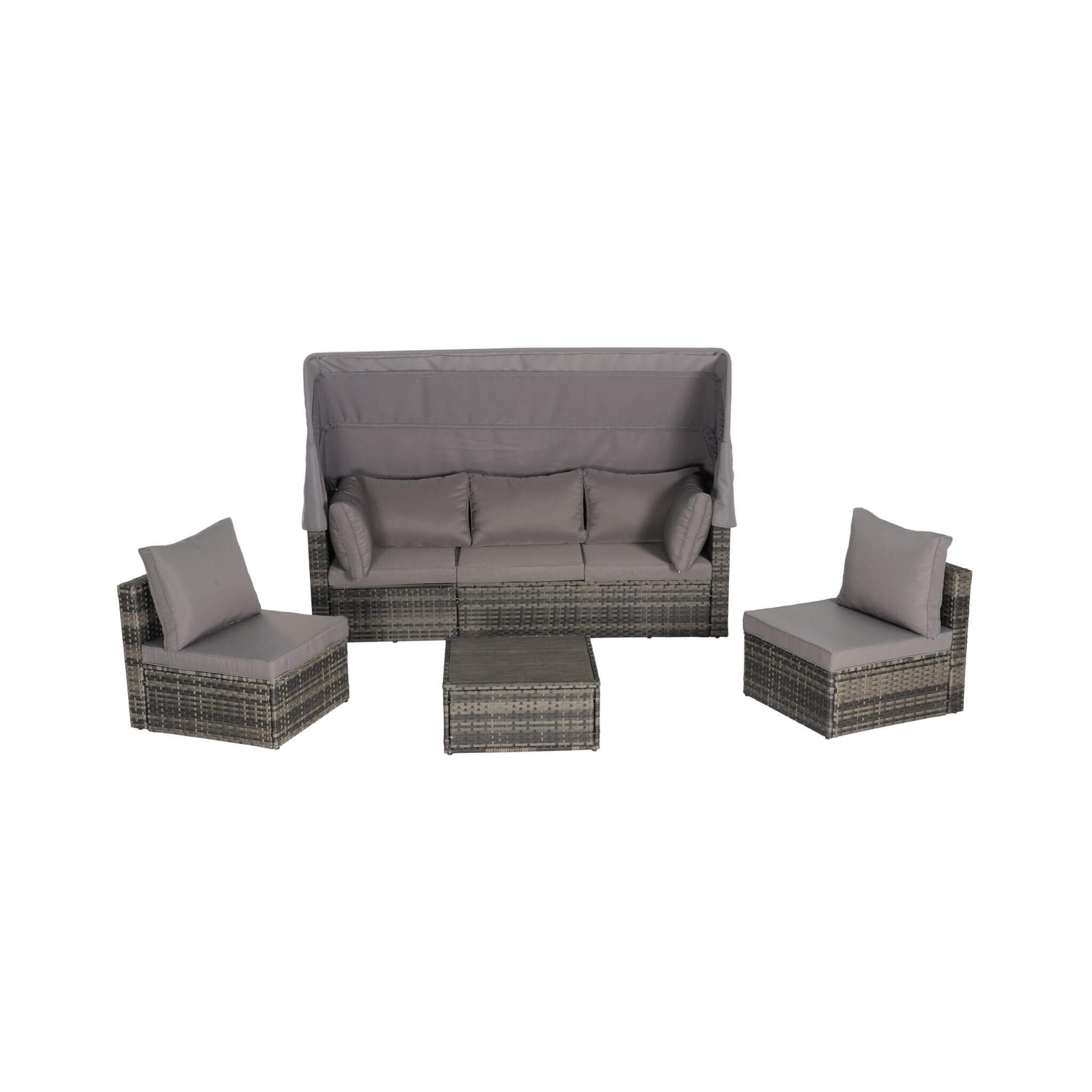5 PCS Outdoor Patio Wicker Daybed Furniture Set With Retractable Canopy (SAK37816) - Energize Trek
