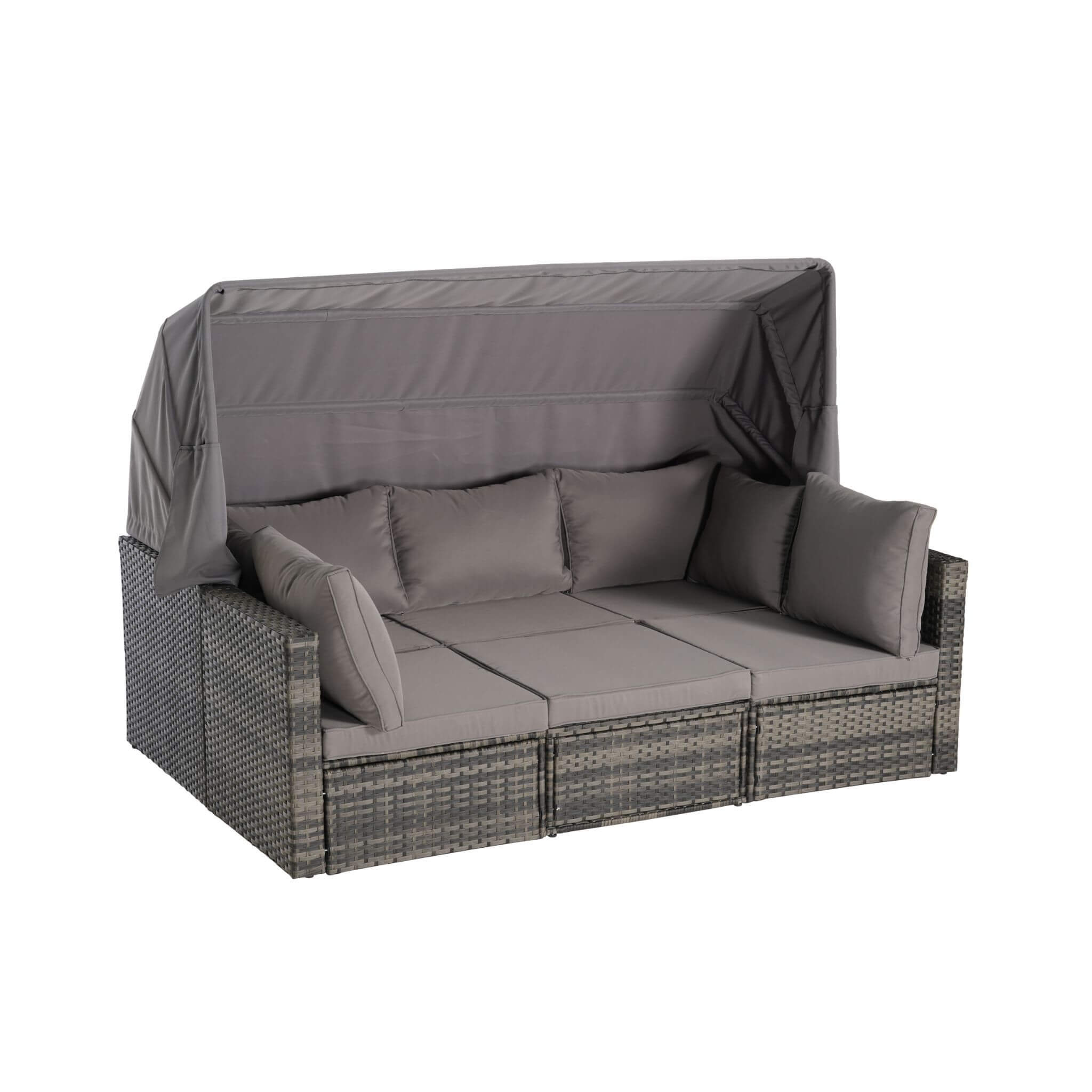 5 PCS Outdoor Patio Wicker Daybed Furniture Set With Retractable Canopy (SAK37816) - Energize Trek