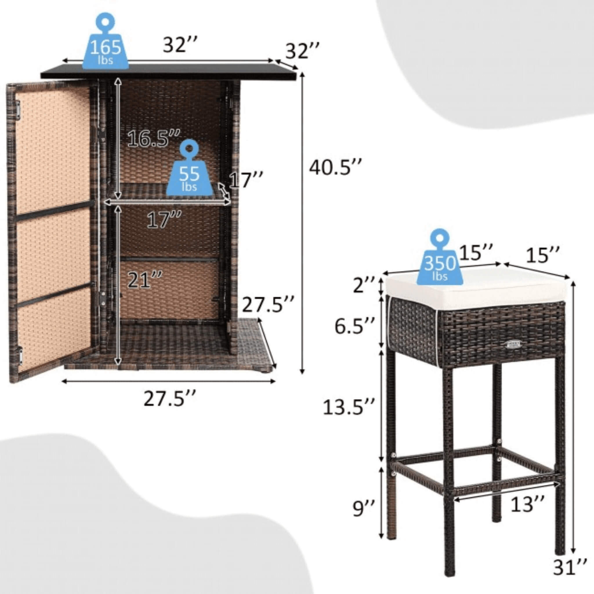5 PCS Patio Rattan Bar Table Stool Set With Hidden Storage Shelf & Cushions (SAK14645) - Energize Trek