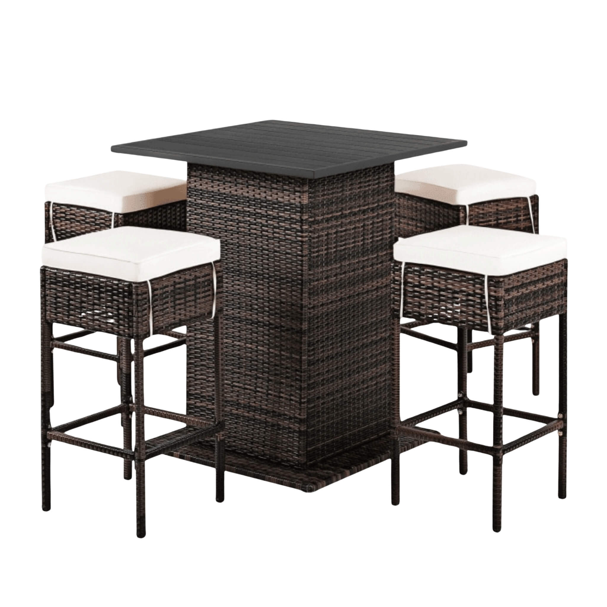5 PCS Patio Rattan Bar Table Stool Set With Hidden Storage Shelf & Cushions (SAK14645) - Energize Trek