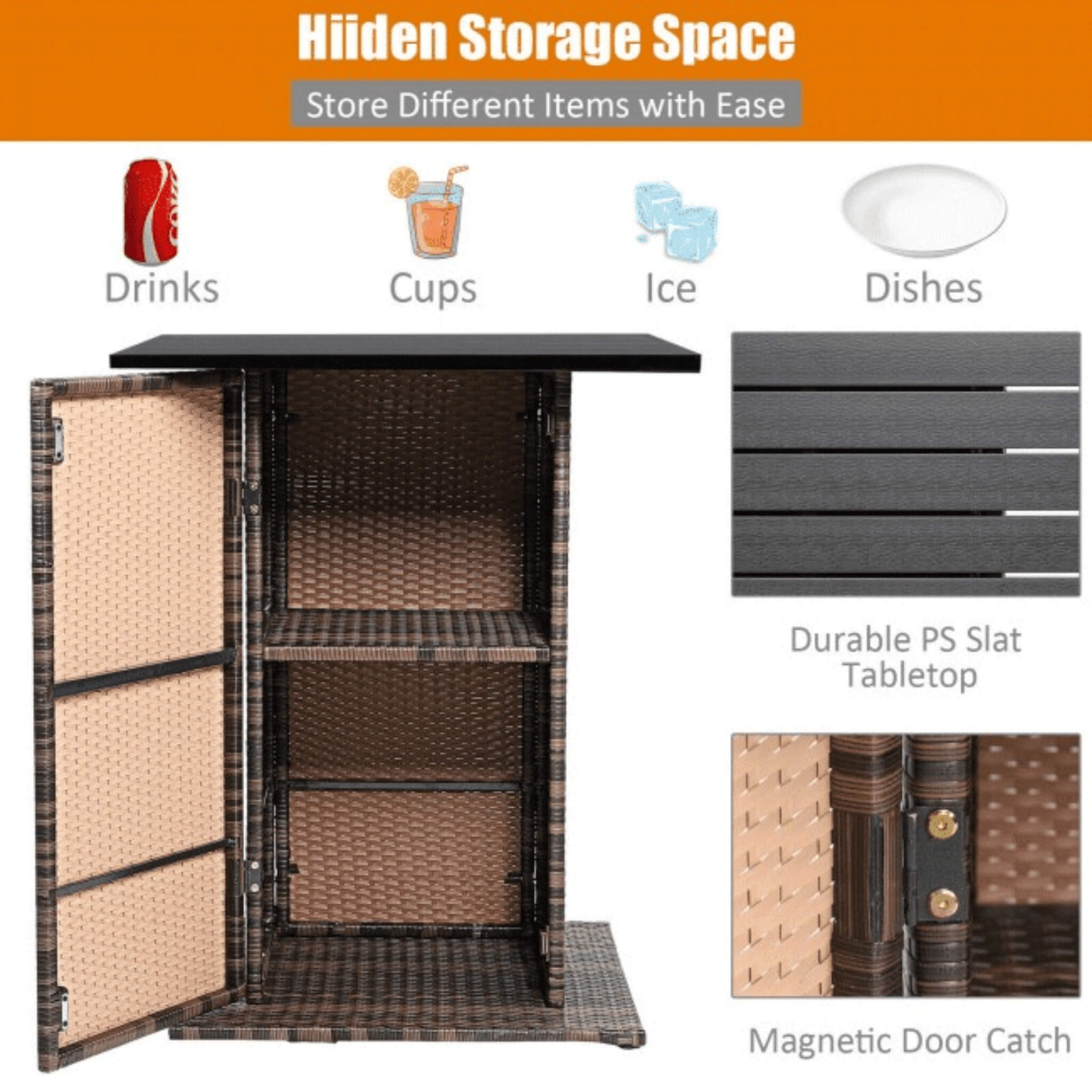 5 PCS Patio Rattan Bar Table Stool Set With Hidden Storage Shelf & Cushions (SAK14645) - Energize Trek