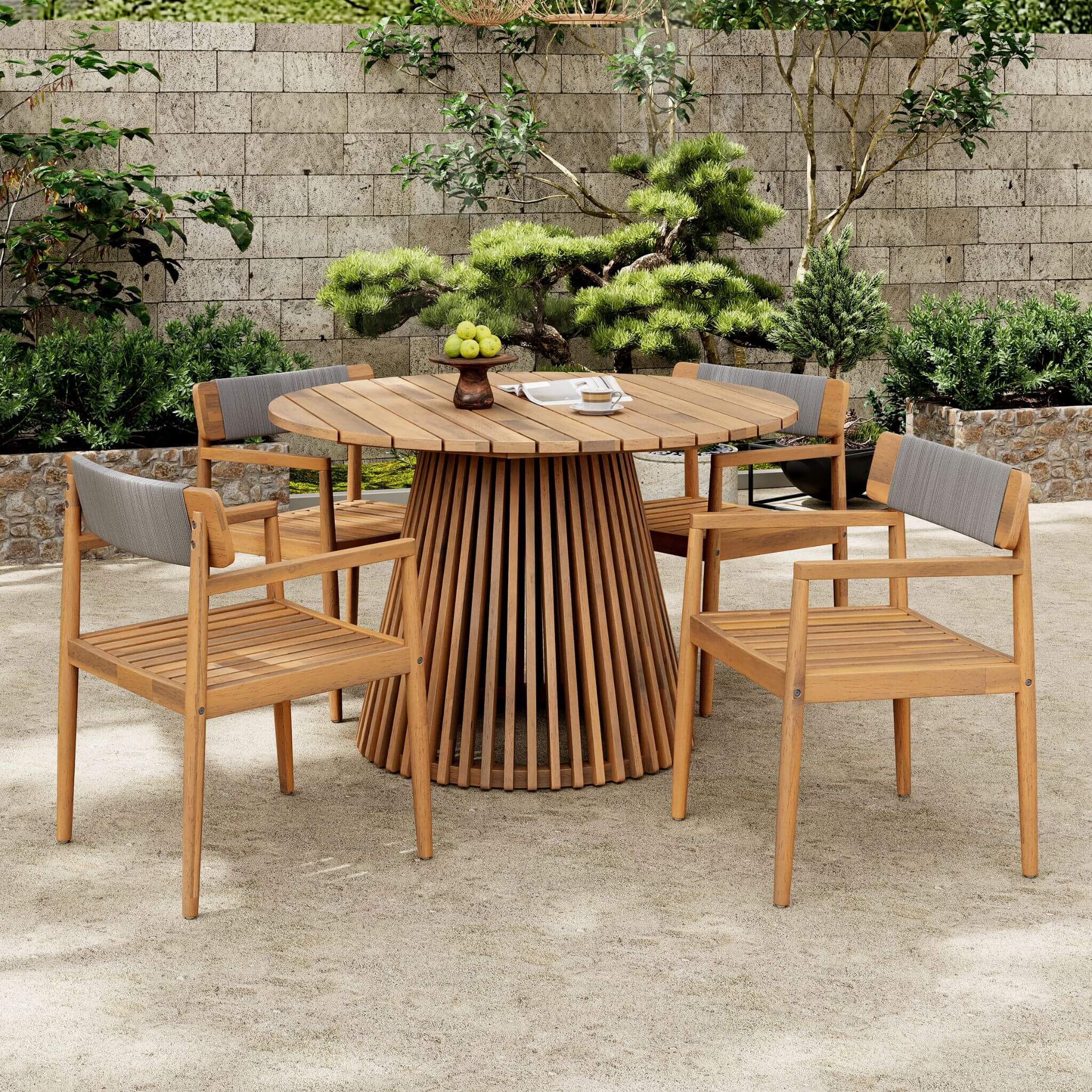 Premium 5-Piece Acacia Wooden Outdoor Furniture Patio Set With Dining Chairs And Table (SAK70445) - Energize Trek