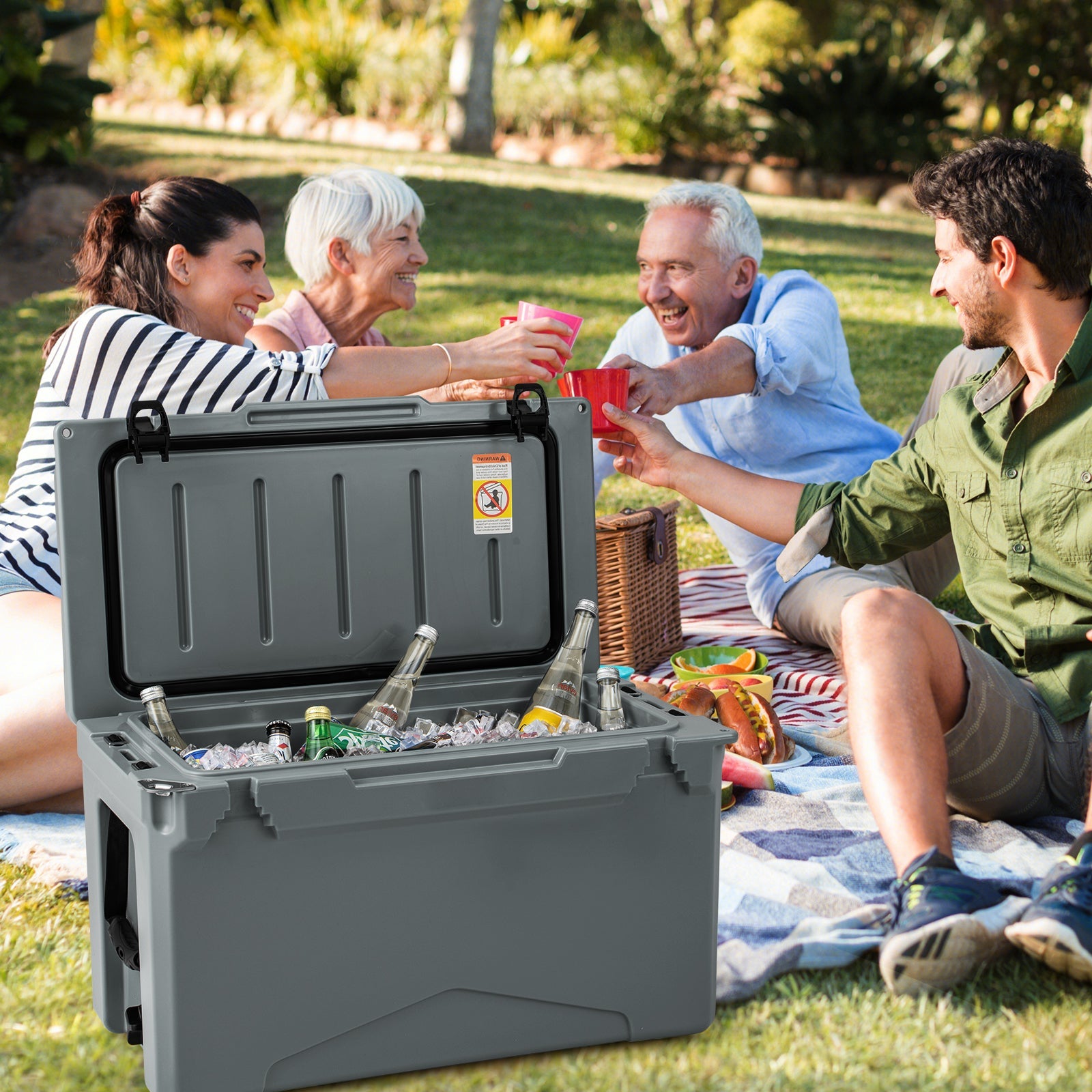 50 QT Rotomolded Cooler Insulated Portable Ice Chest with Integrated Cup Holders - Energize Trek