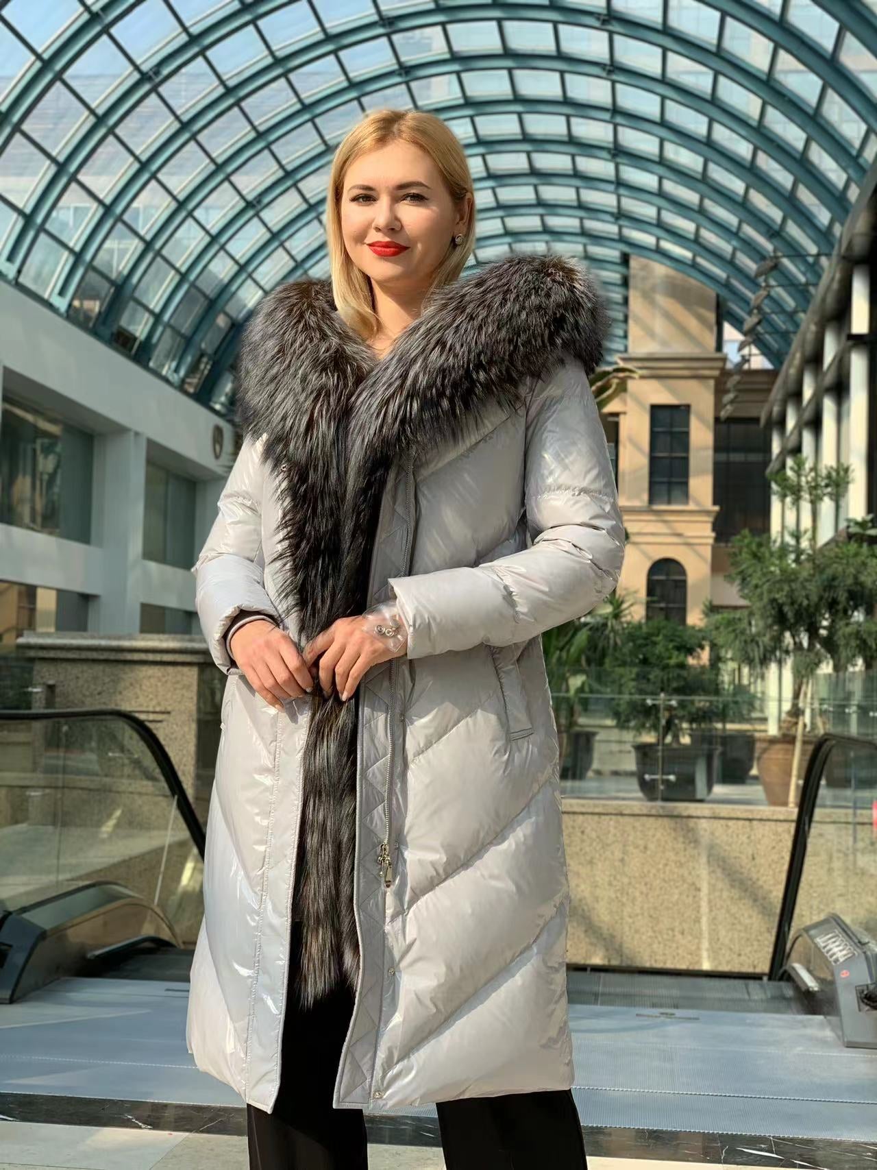 Genuine Silver Fox Fur Belted Parka Coat - Energize Trek