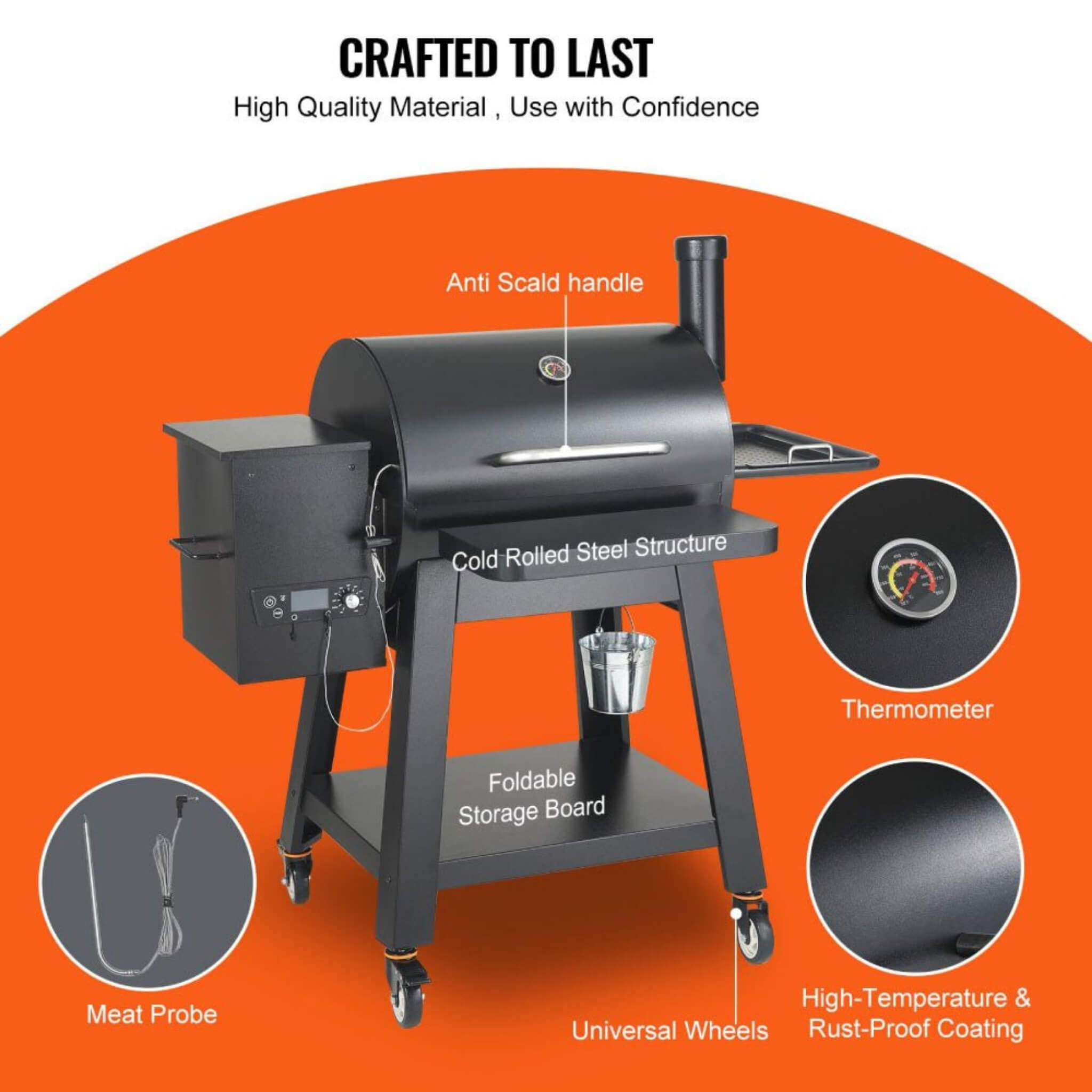 53" Heavy Duty Portable Wood Pellet BBQ Grill With Cart (SAK93641) - Energize Trek