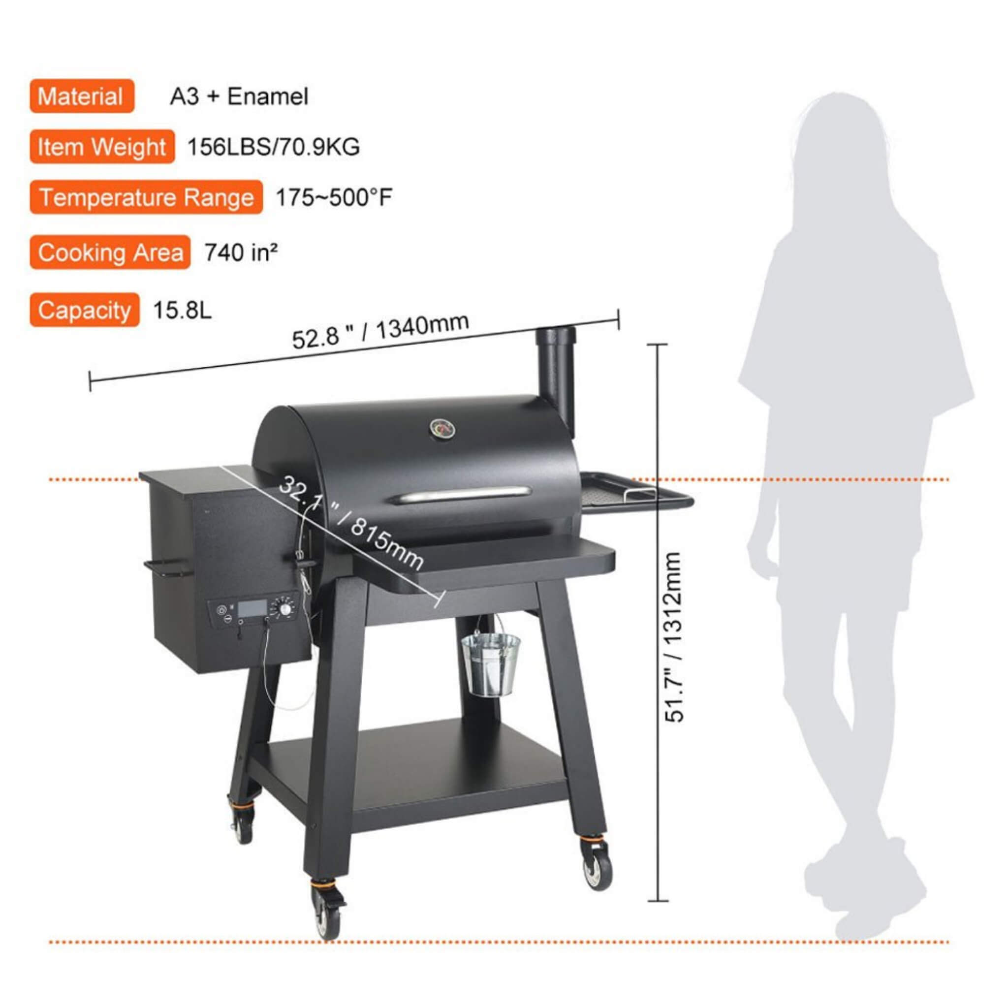 53" Heavy Duty Portable Wood Pellet BBQ Grill With Cart (SAK93641) - Energize Trek