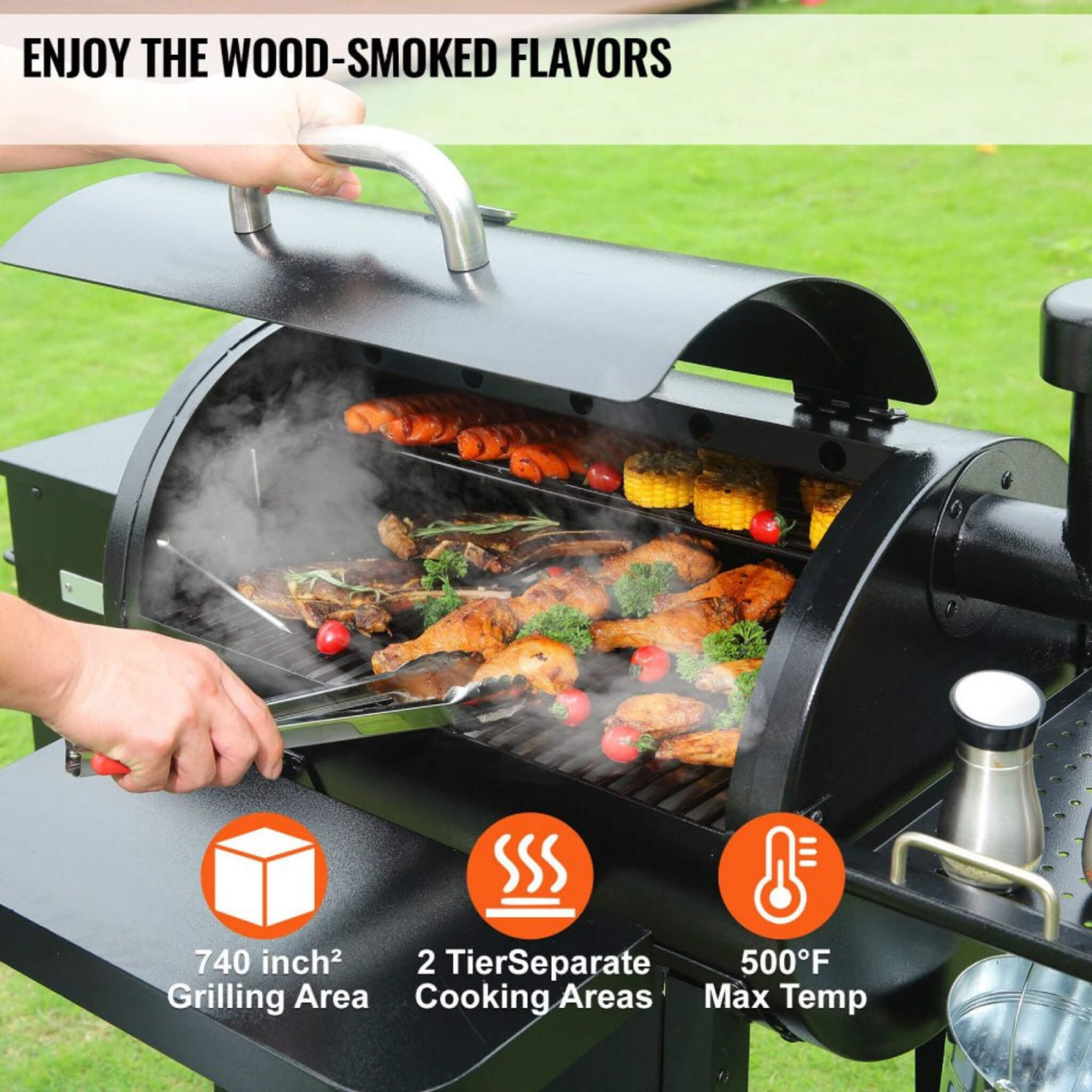 53" Heavy Duty Portable Wood Pellet BBQ Grill With Cart (SAK93641) - Energize Trek