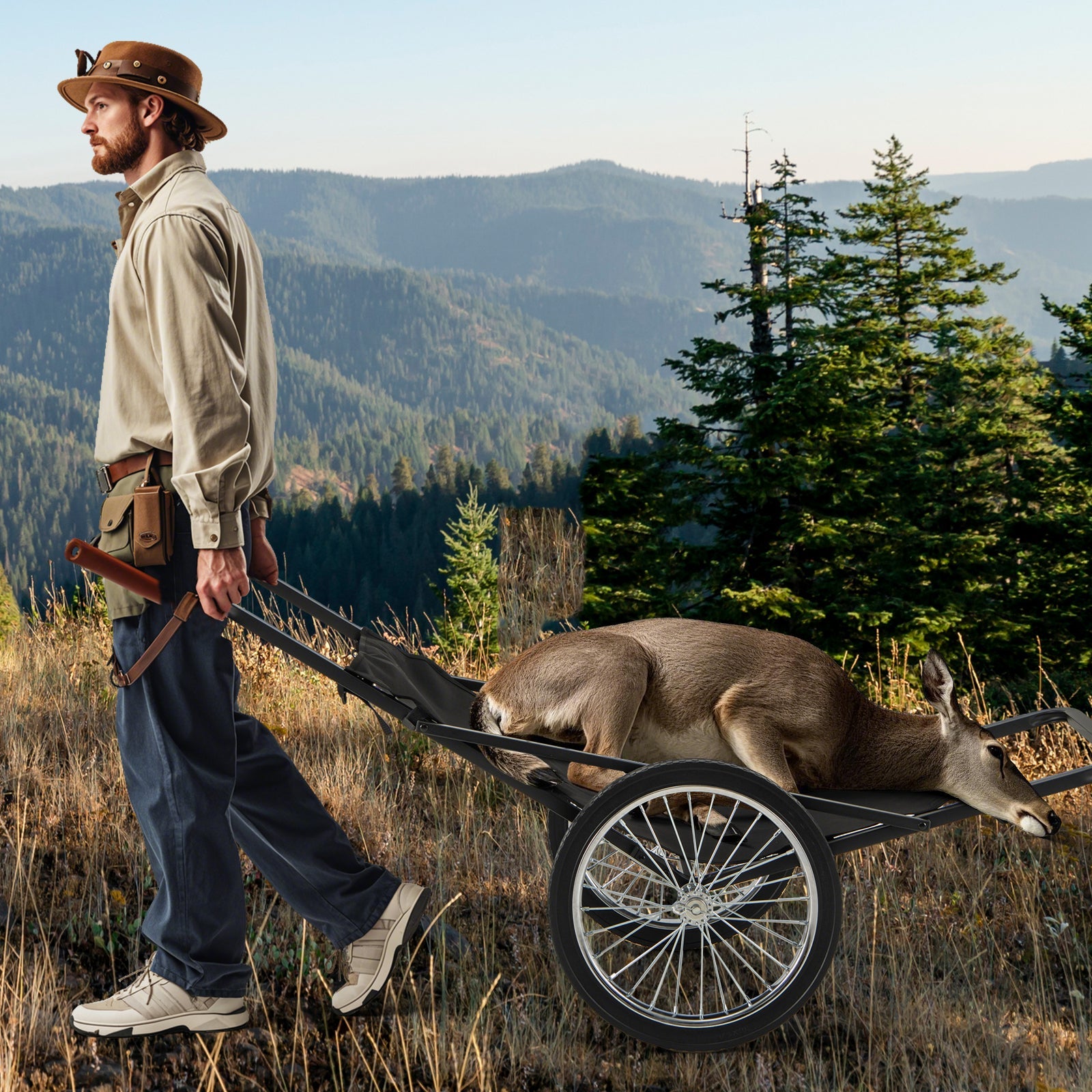 550 LBS Folding Deer Game Cart with Polyester Liner for Hunting - Energize Trek