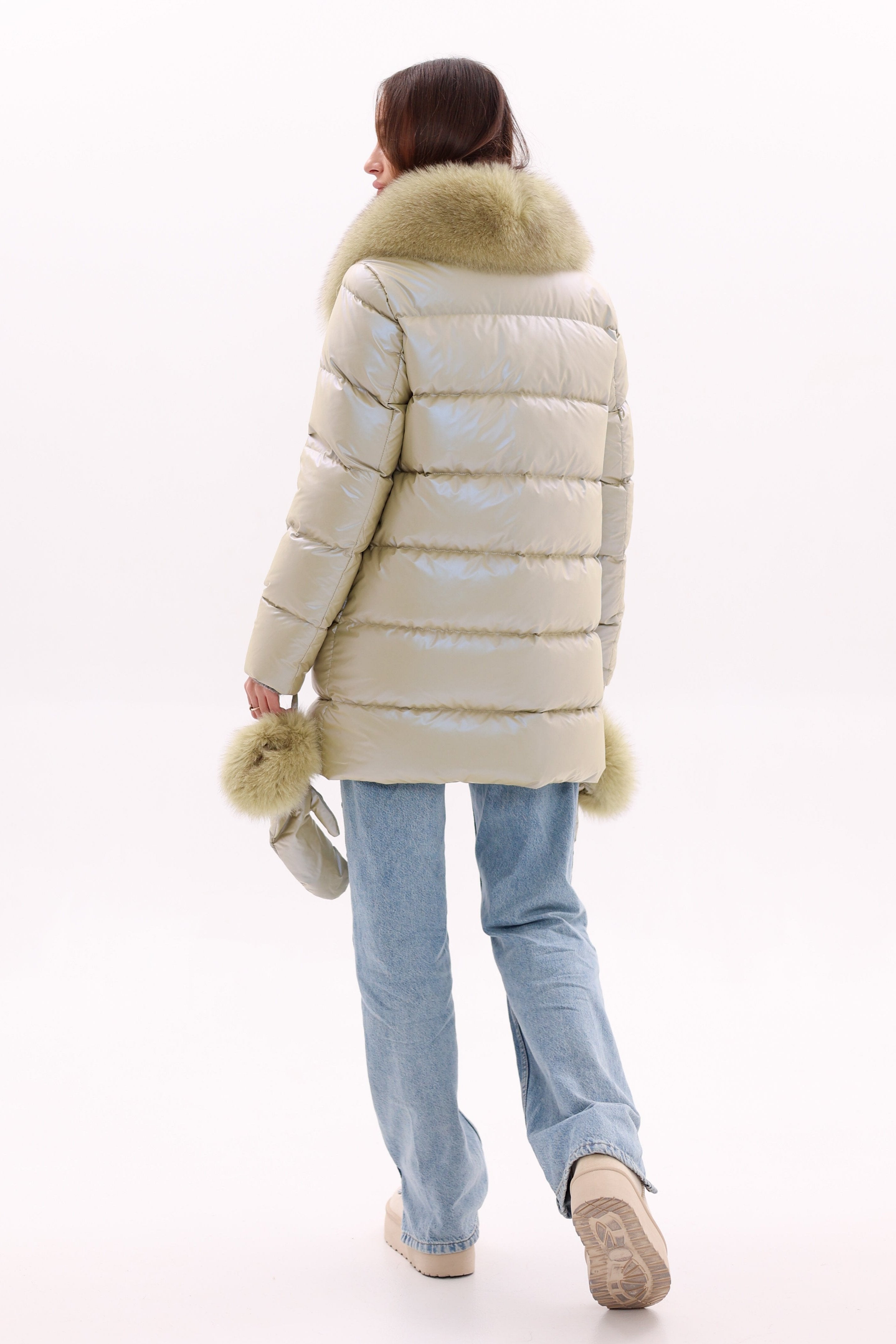 Genuine Fox Fur Down Coat with Fur Trim Mittens - Energize Trek