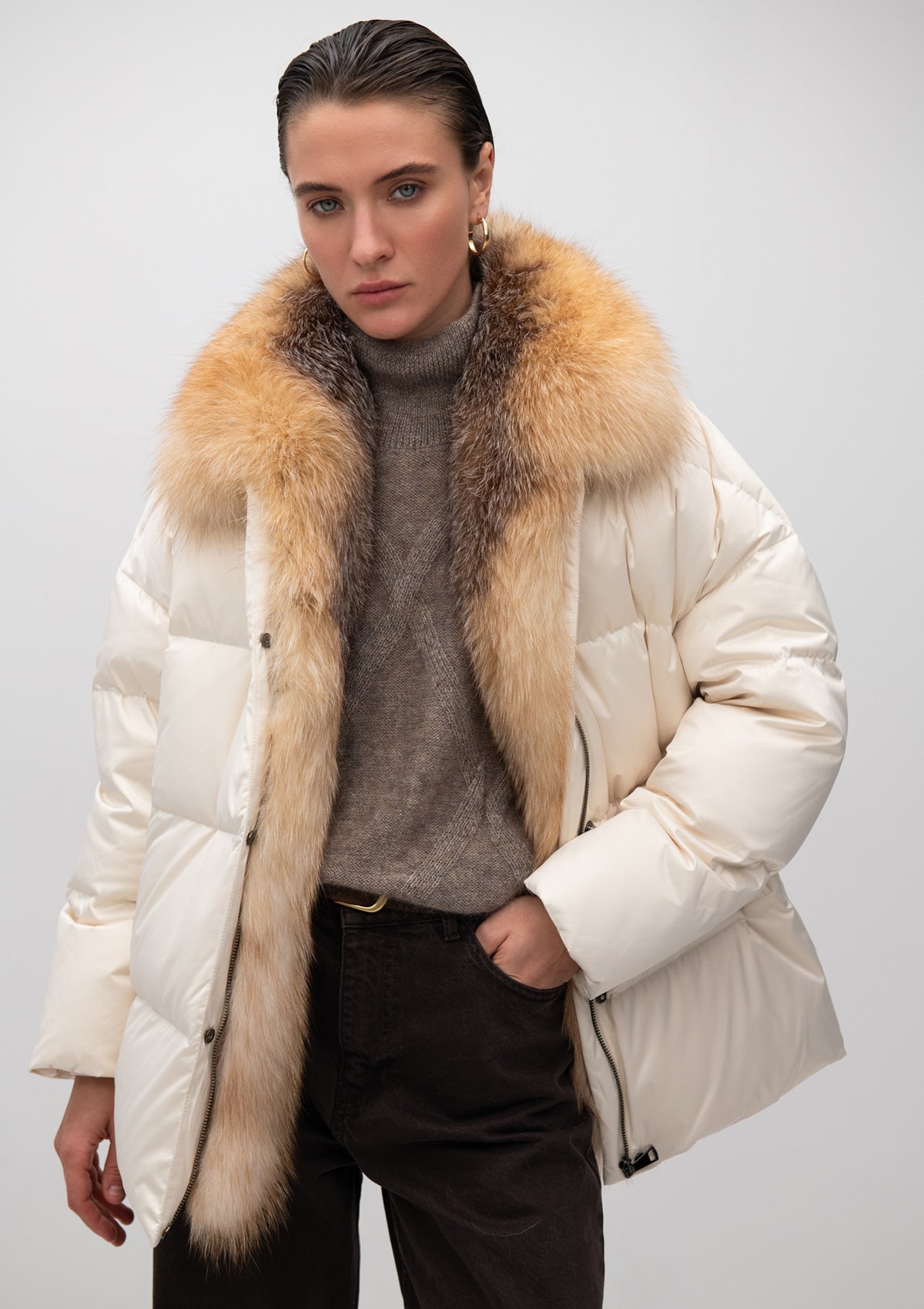 Macaire Genuine Silver Fox Fur Down Fill Coat - Energize Trek