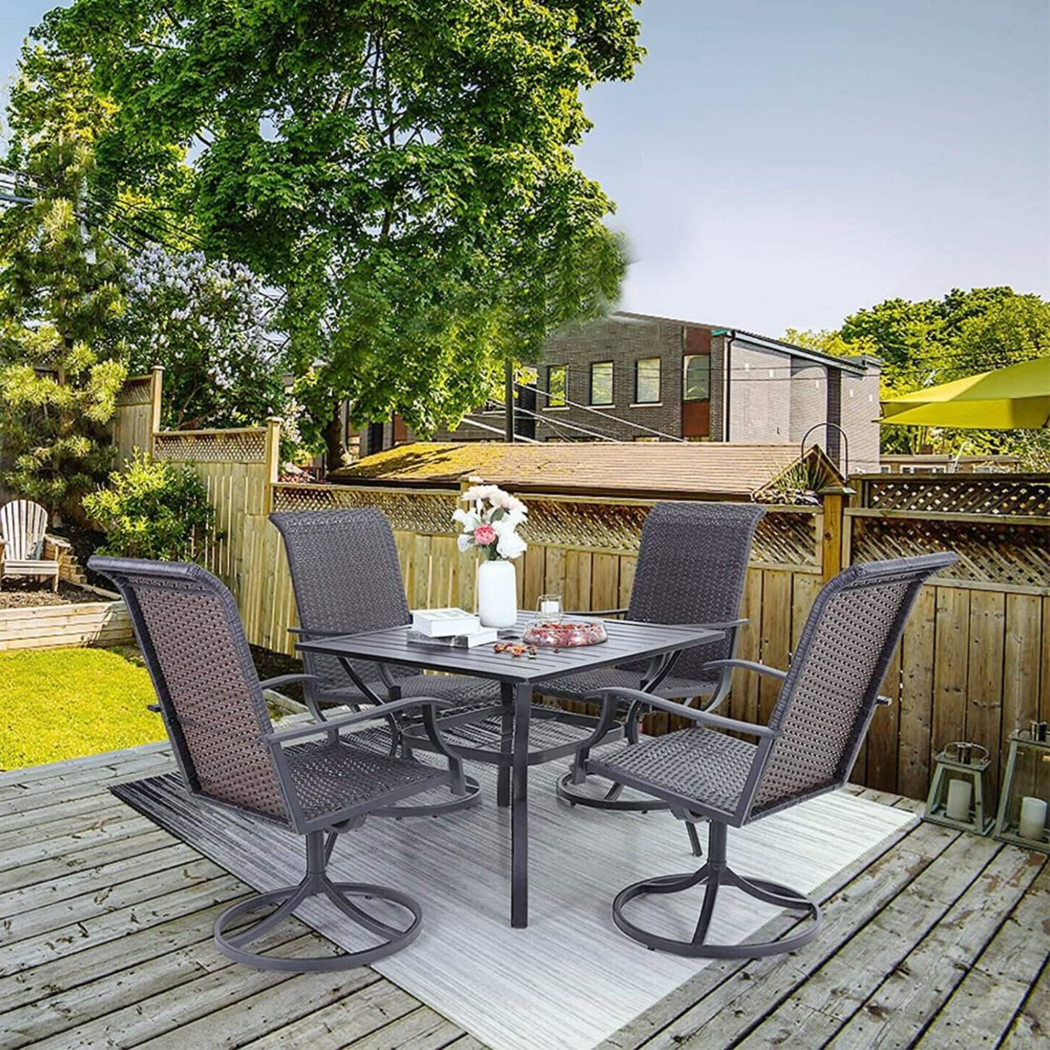 5PCS Outdoor Patio Rattan Dining Furniture Set With Swivel Armchairs (91823705) - Energize Trek