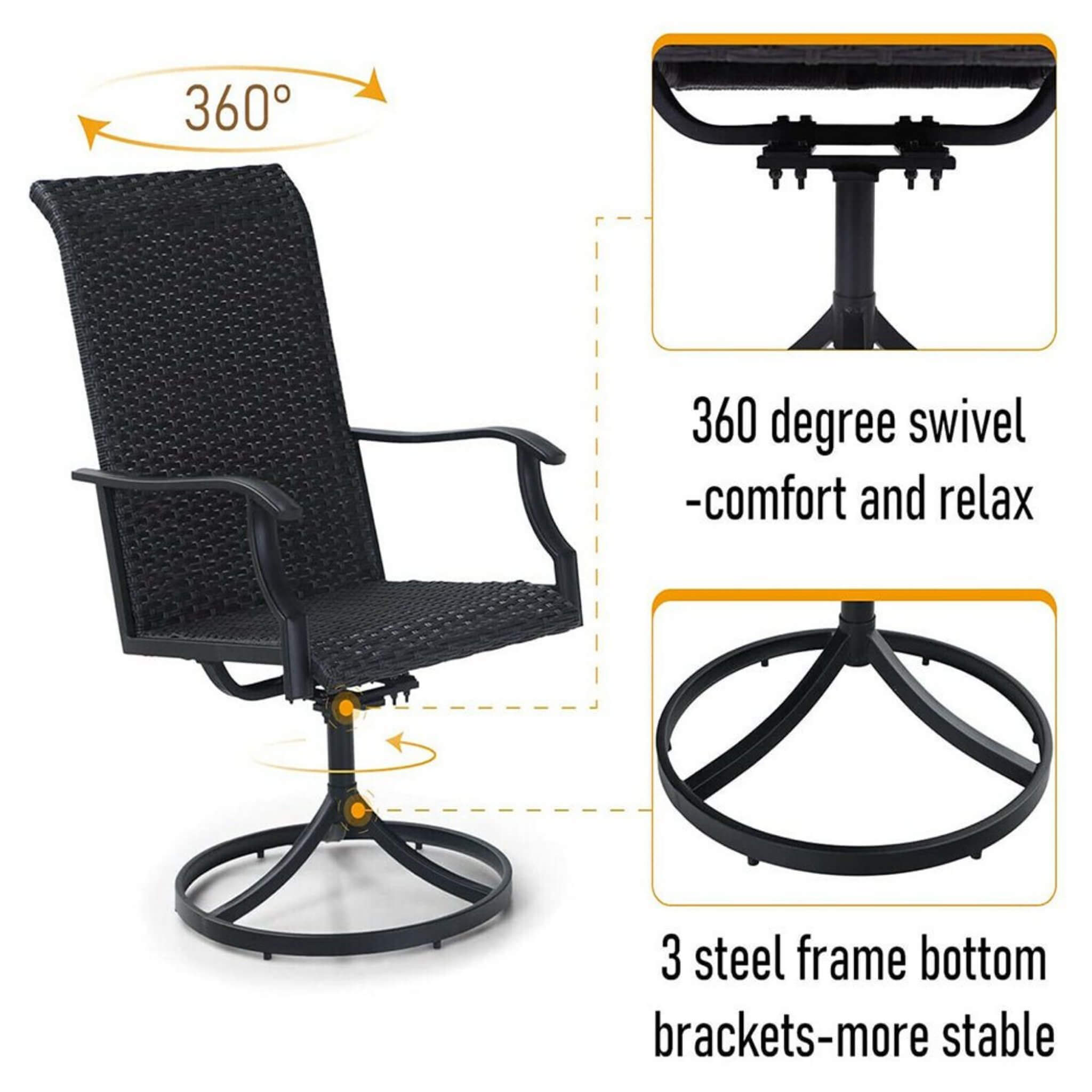 5PCS Outdoor Patio Rattan Dining Furniture Set With Swivel Armchairs (91823705) - Energize Trek