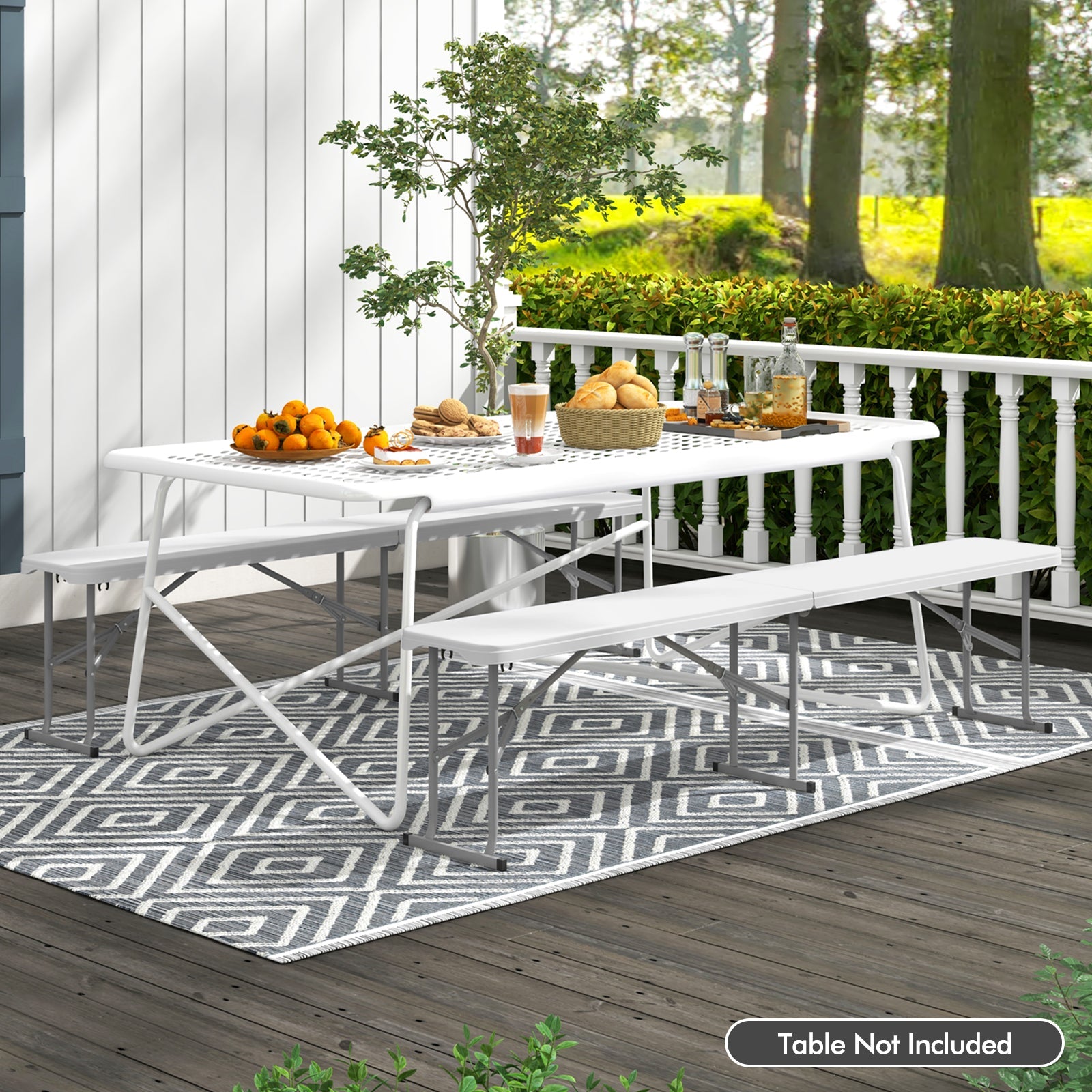 6 Feet Plastic Folding Bench Picnic Camping Dining Seat with Carrying Handle-White - Energize Trek