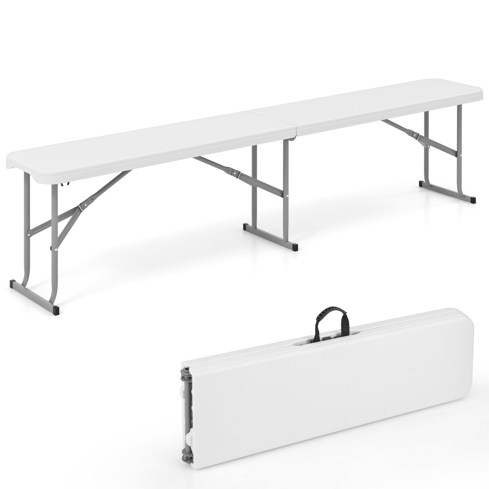 6 Feet Plastic Folding Bench Picnic Camping Dining Seat with Carrying Handle-White - Energize Trek