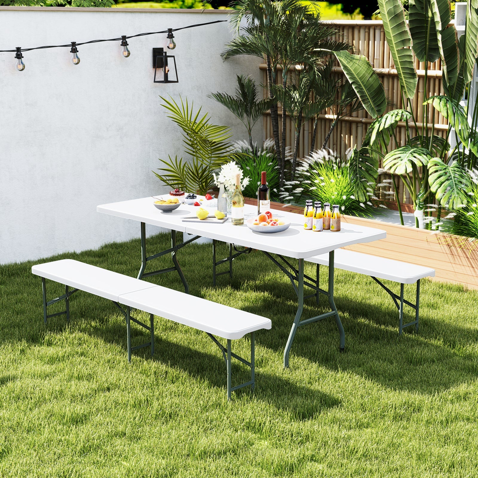 6 Feet Plastic Folding Bench Portable Seat with Handle and Lock - Energize Trek