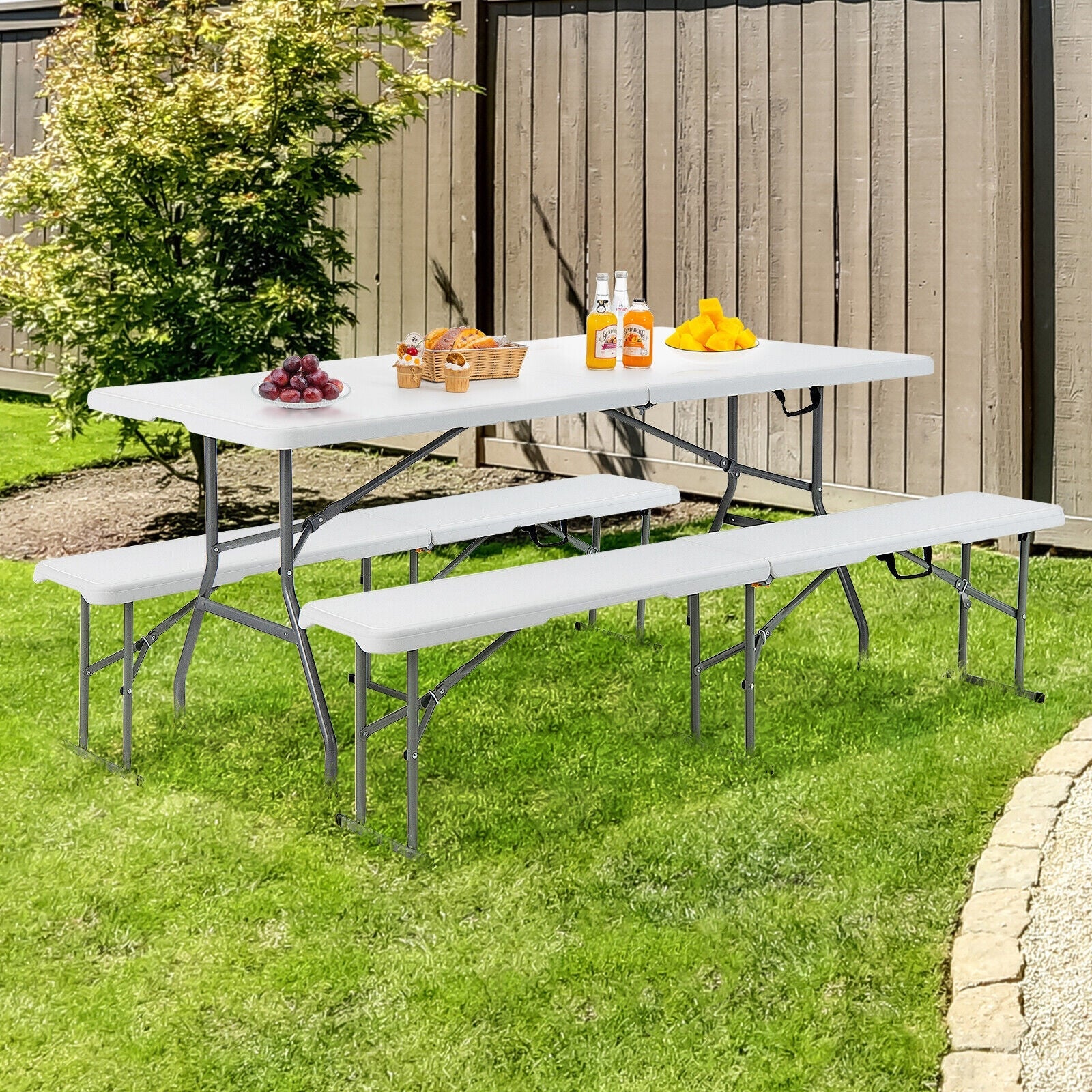 6 Feet Portable Picnic Folding Bench 550 lbs Limited with Carrying Handle - Energize Trek