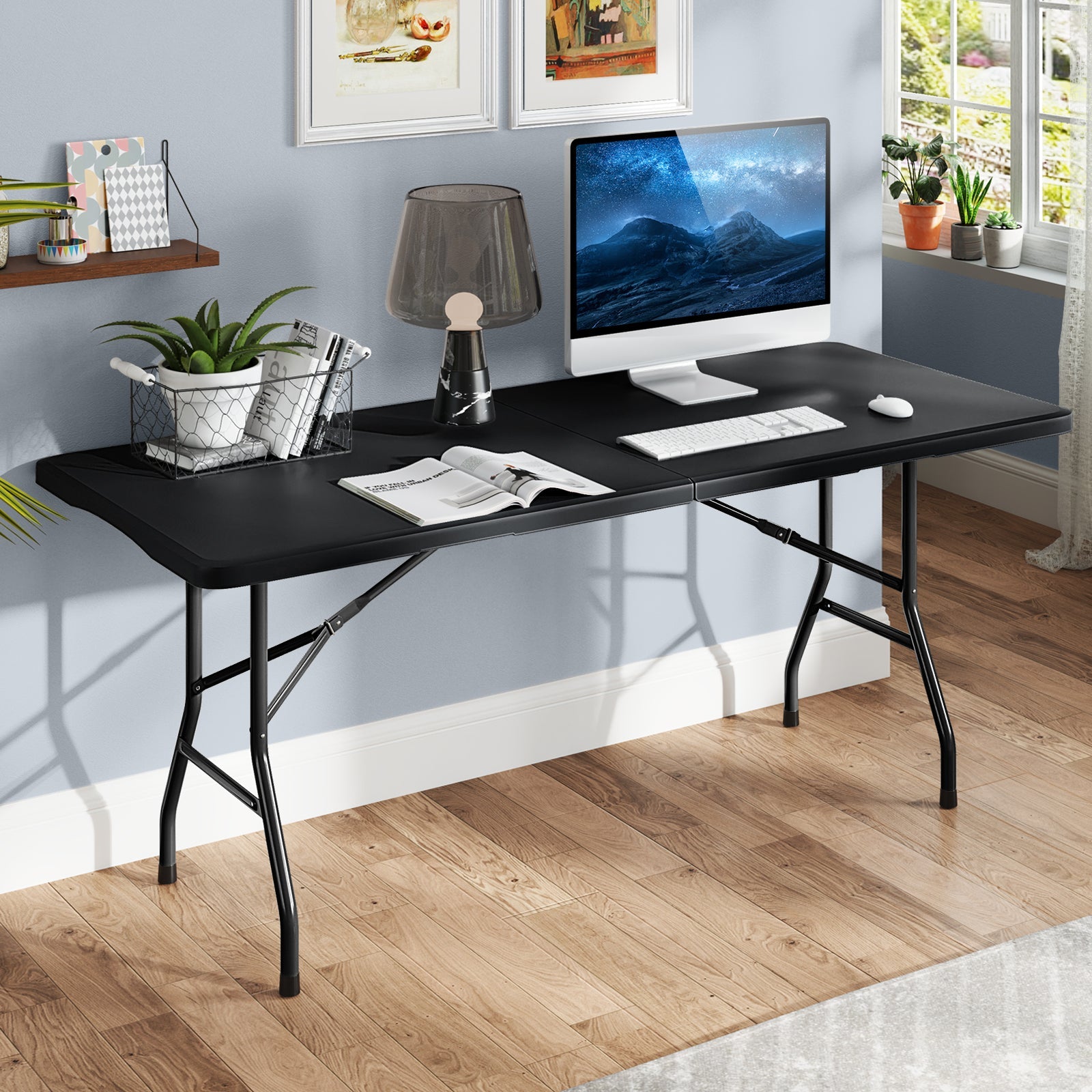 6 ft Portable Folding Table 350 LBS Fold-in-Half Table with HDPE Tabletop - Energize Trek