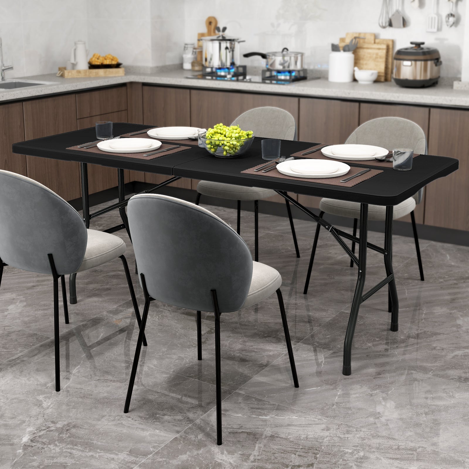 6 ft Portable Folding Table 350 LBS Fold-in-Half Table with HDPE Tabletop - Energize Trek