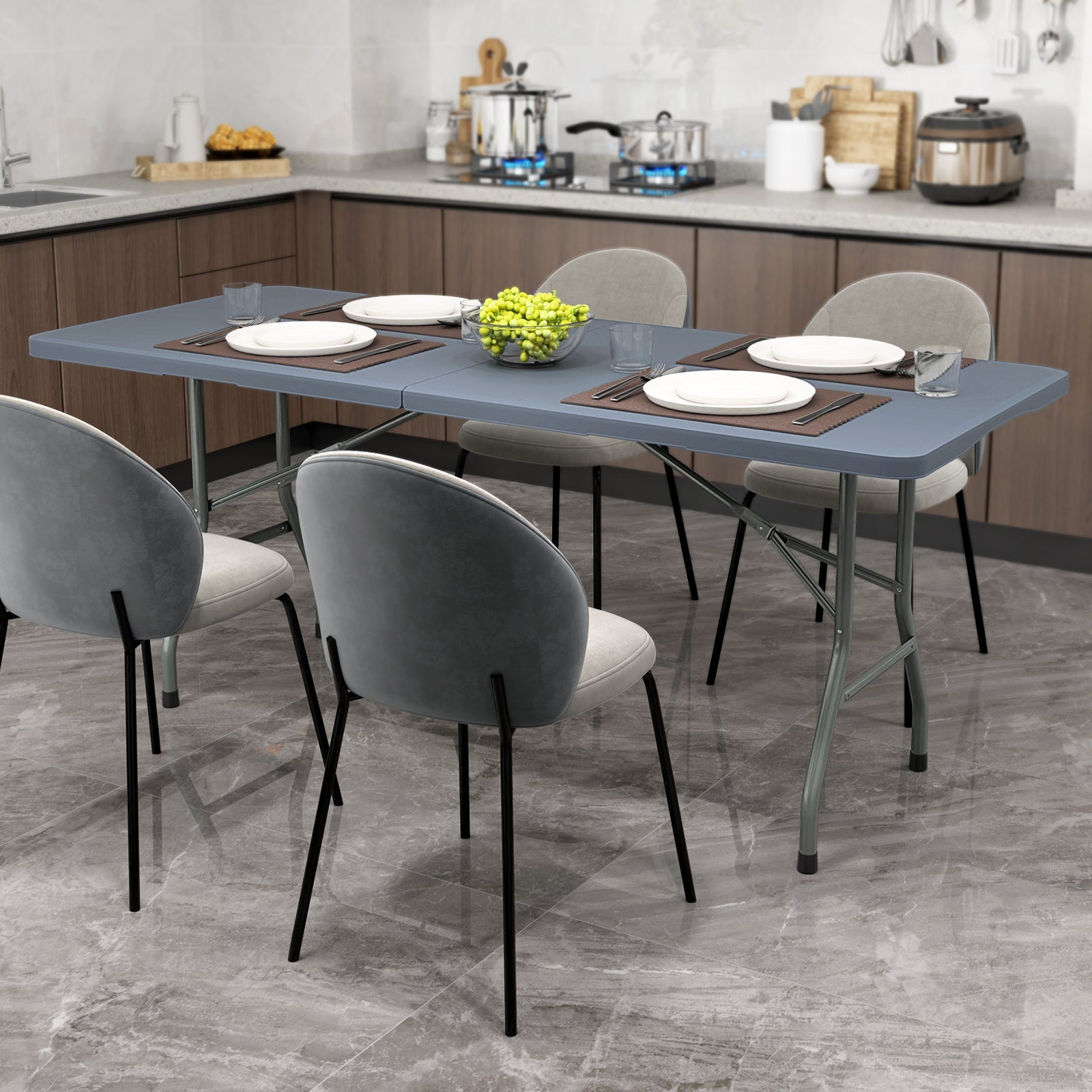 6 ft Portable Folding Table 350 LBS Fold-in-Half Table with HDPE Tabletop - Energize Trek