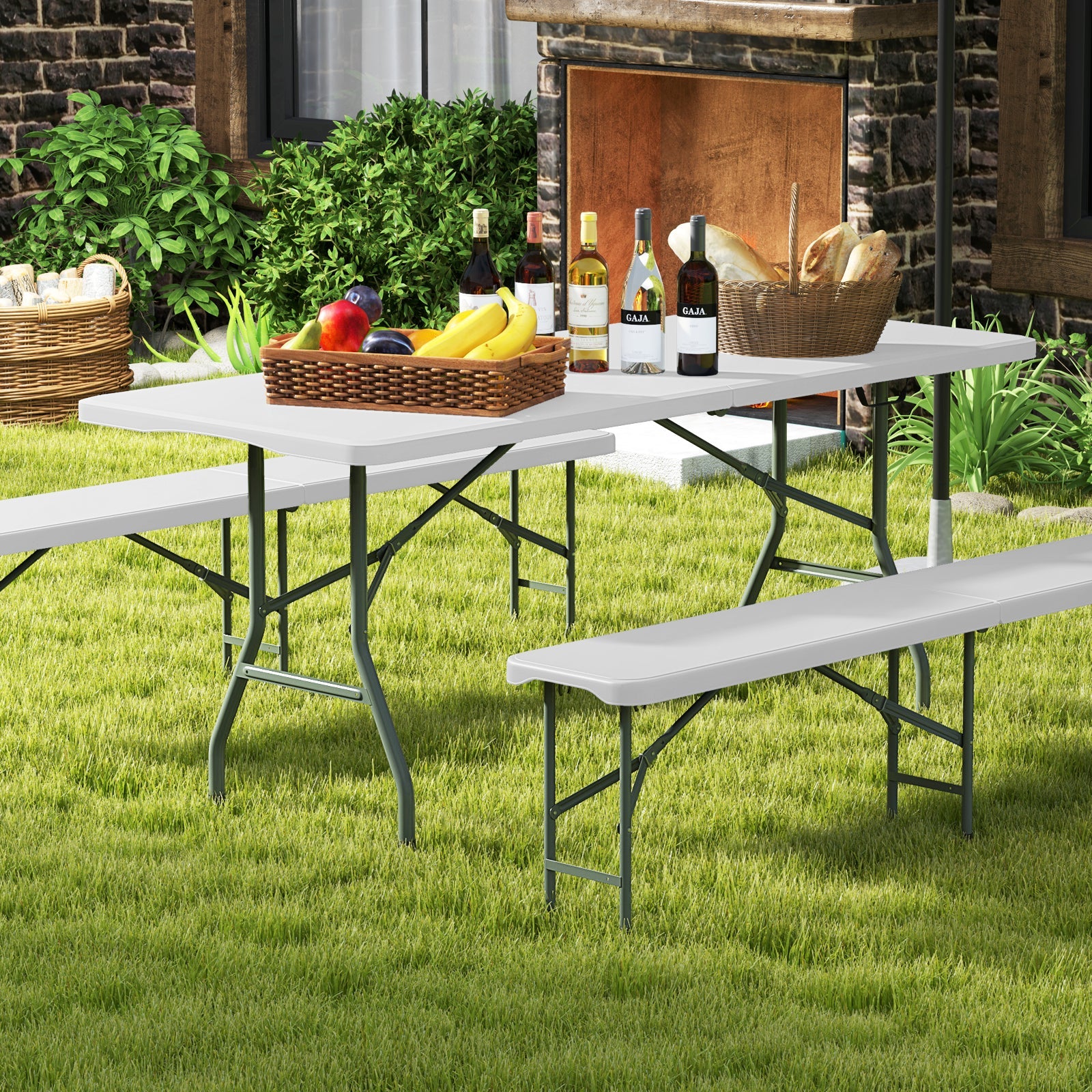 6 ft Portable Folding Table 350 LBS Fold-in-Half Table with HDPE Tabletop - Energize Trek
