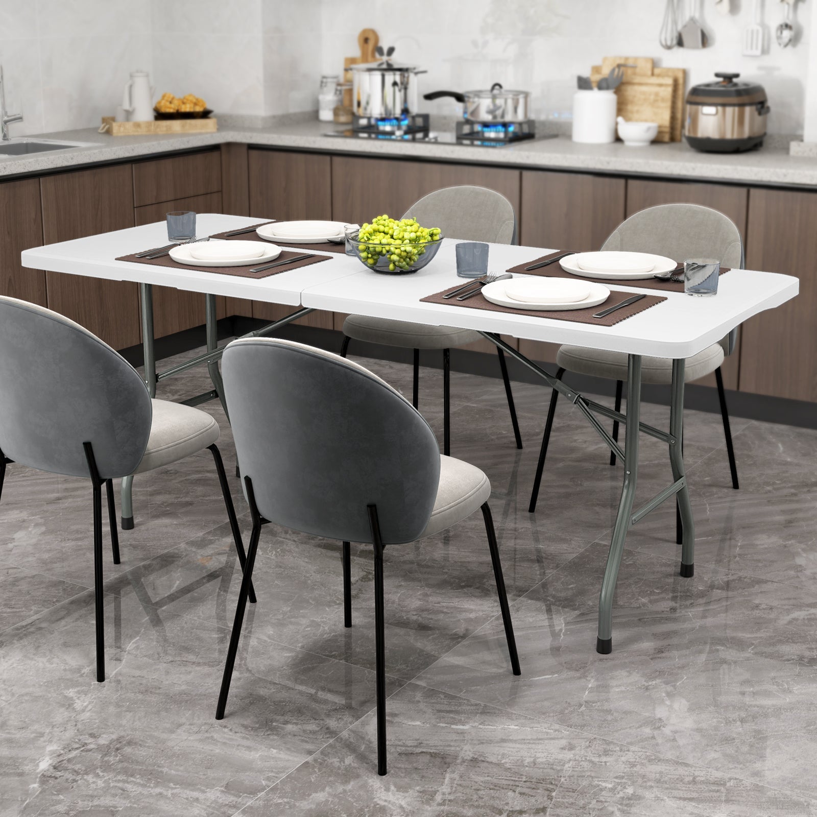 6 ft Portable Folding Table 350 LBS Fold-in-Half Table with HDPE Tabletop - Energize Trek