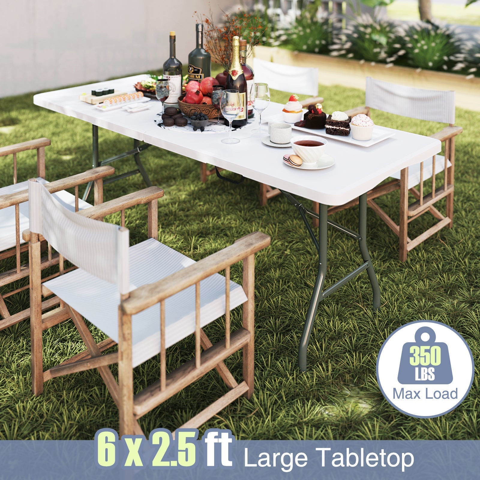 6 ft Portable Folding Table 350 LBS Fold-in-Half Table with HDPE Tabletop - Energize Trek