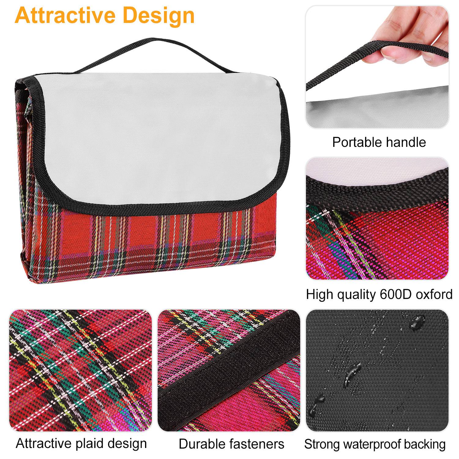 60" x 78" Waterproof Picnic Blanket Handy Mat with Strap Foldable Camping Rug for Camping Hiking Grass Travelling - Energize Trek