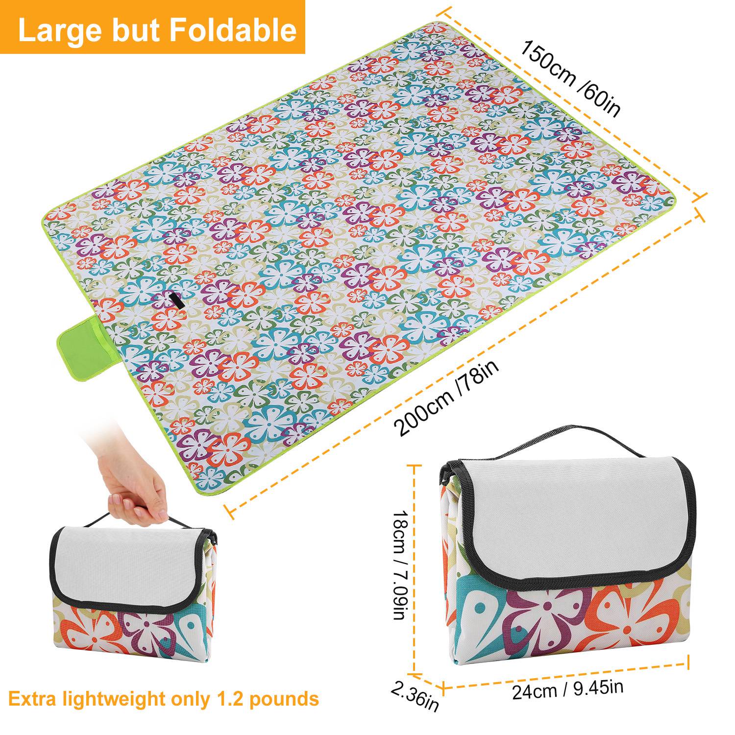 60" x 78" Waterproof Picnic Blanket Handy Mat with Strap Foldable Camping Rug for Camping Hiking Grass Travelling - Energize Trek
