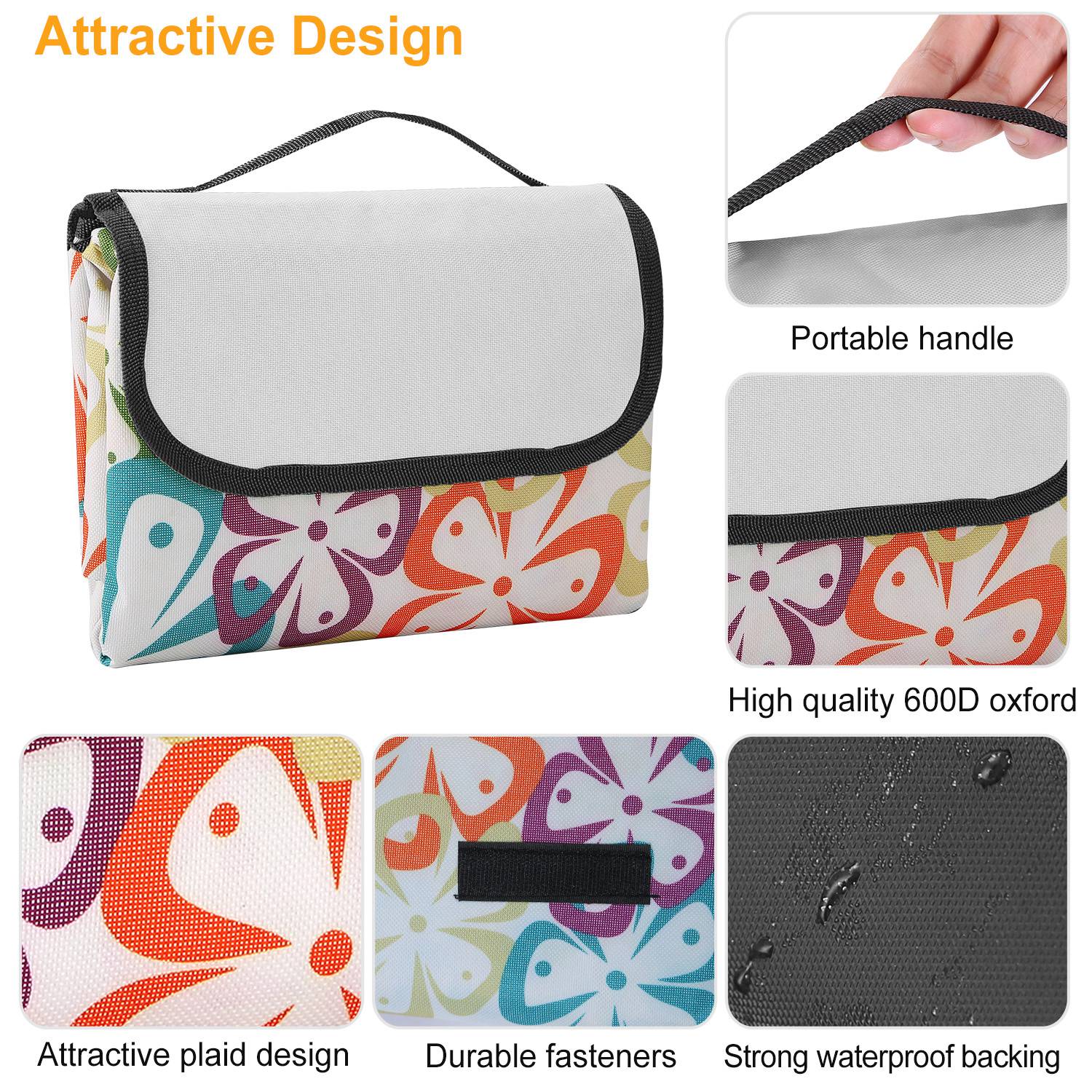 60" x 78" Waterproof Picnic Blanket Handy Mat with Strap Foldable Camping Rug for Camping Hiking Grass Travelling - Energize Trek