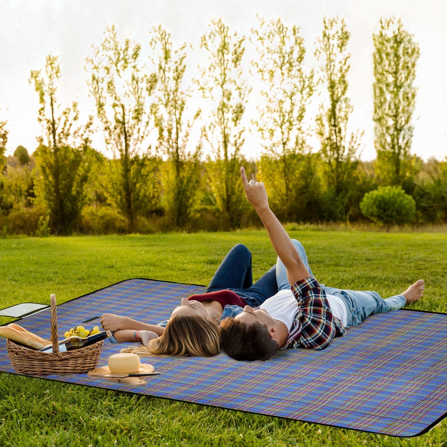 60" x 78" Waterproof Picnic Blanket Handy Mat with Strap Foldable Camping Rug for Camping Hiking Grass Travelling - Energize Trek