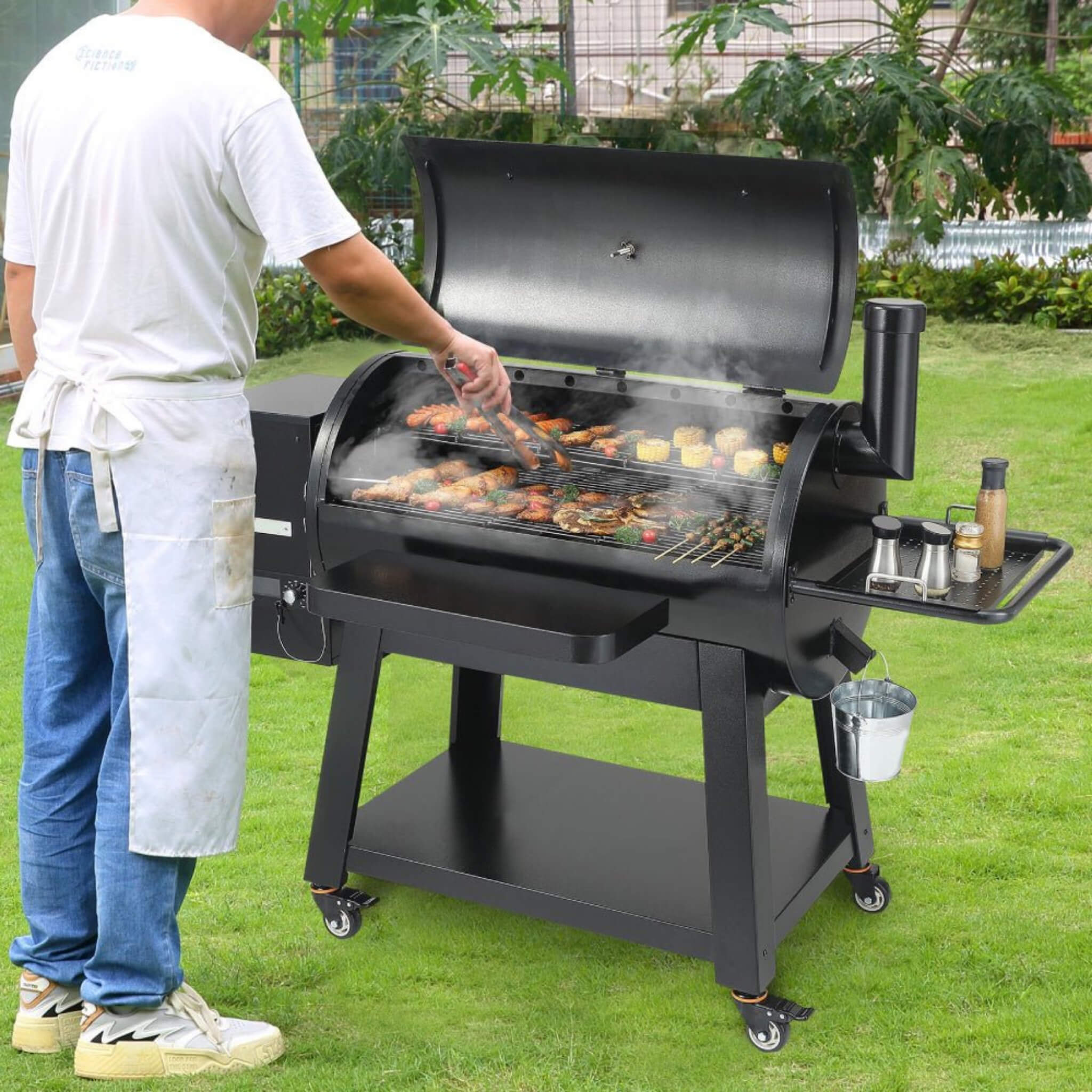 62" Heavy Duty Portable Wood Pellet BBQ Grill With Cart (SAK91308) - Energize Trek
